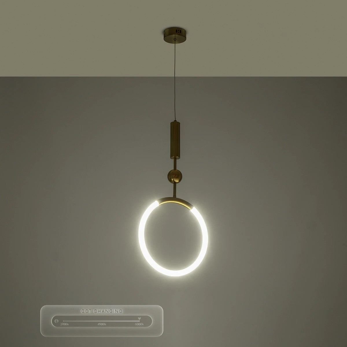 GLOW KLV-101-0175 Κρεμαστό Φωτιστικό Οροφής LED 18W 1800lm 360° AC 220-240V IP20 Ρυθμιζόμενο Λευκό CCT με On/Off 2700K/4500K/6000K - Lumileds SMD Chip - Χρυσό Πλατίνα - Μ30 x Π6 x Υ60