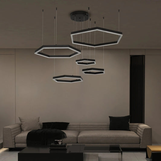 LEXAGON KLV-101-0179 Κρεμαστό Φωτιστικό Οροφής LED 120W 12000lm 200° AC 220-240V IP20 Ρυθμιζόμενο Λευκό CCT με Χειριστήριο από 2700K έως 6000K Dimmable - Lumileds SMD Chip - Μαύρο Ματ - Μ110 x Π90 x Υ110