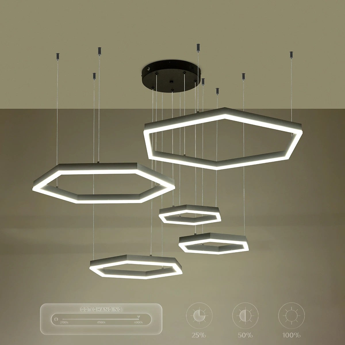 LEXAGON KLV-101-0179 Κρεμαστό Φωτιστικό Οροφής LED 120W 12000lm 200° AC 220-240V IP20 Ρυθμιζόμενο Λευκό CCT με Χειριστήριο από 2700K έως 6000K Dimmable - Lumileds SMD Chip - Μαύρο Ματ - Μ110 x Π90 x Υ110