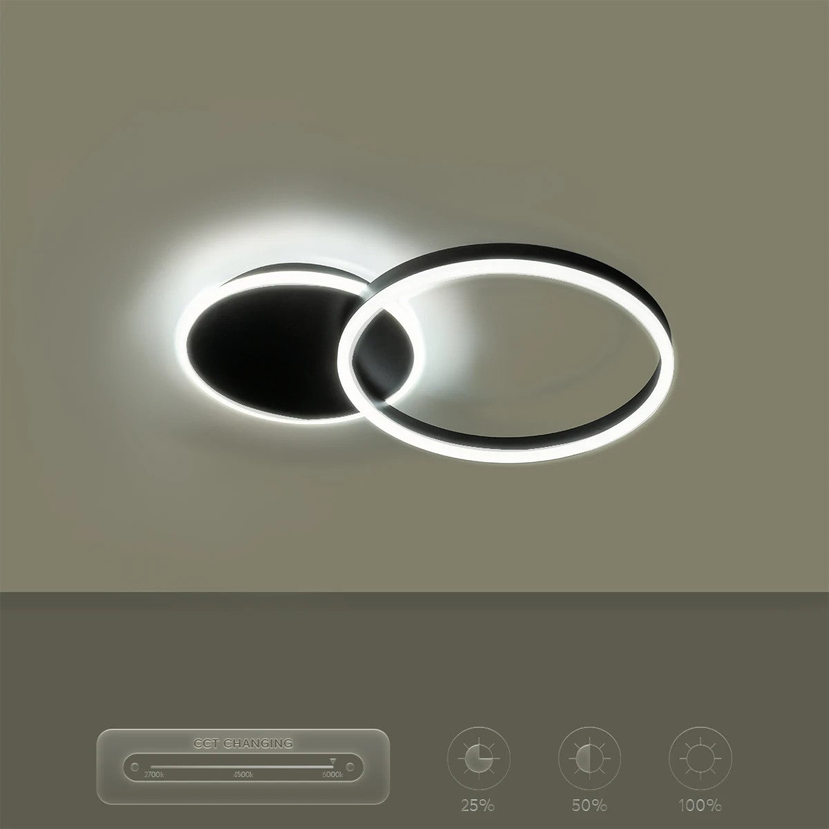 VENOM KLV-101-0181 Φωτιστικό Οροφής LED 45W 4500lm 360° AC 220-240V IP20 Ρυθμιζόμενο Λευκό CCT με Χειριστήριο από 2700K έως 6000K Dimmable - Lumileds SMD Chip - Μαύρο Ματ - Μ60 x Π40 x Υ7.5