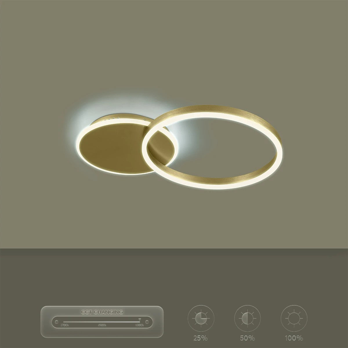 VENOM KLV-101-0183 Φωτιστικό Οροφής LED 45W 4500lm 360° AC 220-240V IP20 Ρυθμιζόμενο Λευκό CCT με Χειριστήριο από 2700K έως 6000K Dimmable - Lumileds SMD Chip - Χρυσό Πλατίνα - Μ60 x Π40 x Υ7.5