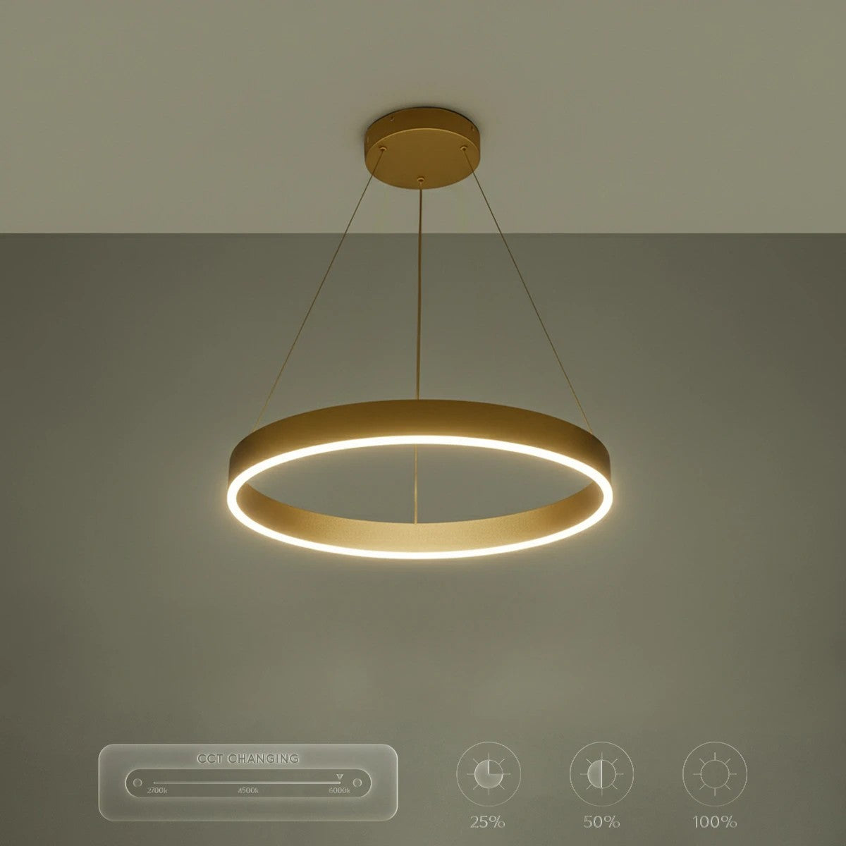 VENOM KLV-101-0189 Κρεμαστό Φωτιστικό Οροφής LED 45W 4500lm 120° AC 220-240V IP20 Ρυθμιζόμενο Λευκό CCT με Χειριστήριο από 2700K έως 6000K Dimmable - Lumileds SMD Chip - Χρυσό Πλατίνα - Μ60 x Π60 x Υ6.5