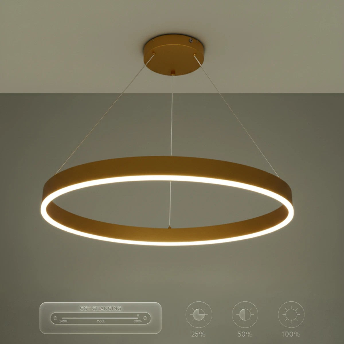 VENOM KLV-101-0192 Κρεμαστό Φωτιστικό Οροφής LED 67W 6700lm 120° AC 220-240V IP20 Ρυθμιζόμενο Λευκό CCT με Χειριστήριο από 2700K έως 6000K Dimmable - Lumileds SMD Chip - Χρυσό Πλατίνα - Μ80 x Π80 x Υ6.5