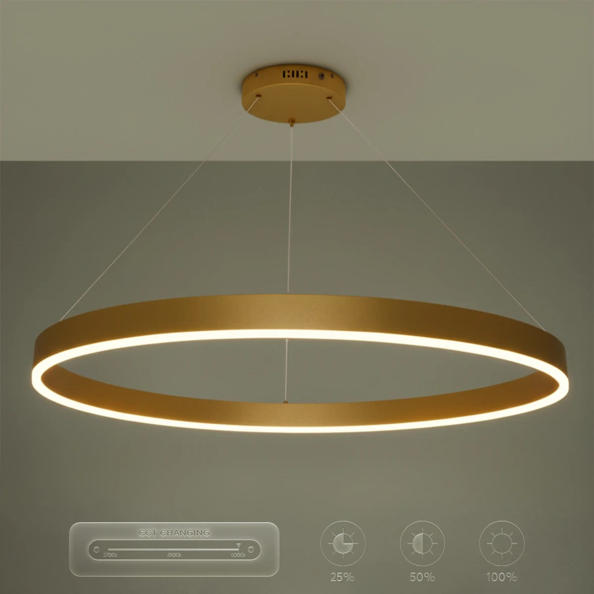 VENOM KLV-101-0195 Κρεμαστό Φωτιστικό Οροφής LED 75W 7500lm 120° AC 220-240V IP20 Ρυθμιζόμενο Λευκό CCT με Χειριστήριο από 2700K έως 6000K Dimmable - Lumileds SMD Chip - Χρυσό Πλατίνα - Μ100 x Π100 x Υ6.5