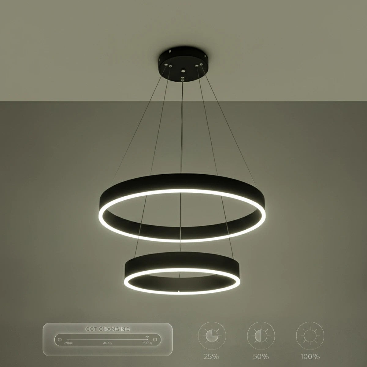 VENOM KLV-101-0196-V2 Κρεμαστό Φωτιστικό Οροφής LED 75W 7500lm 120° AC 220-240V IP20 Ρυθμιζόμενο Λευκό CCT με Χειριστήριο από 2700K έως 6000K Dimmable - Lumileds SMD Chip - Μαύρο Ματ - Μ60 x Π60 x Υ40