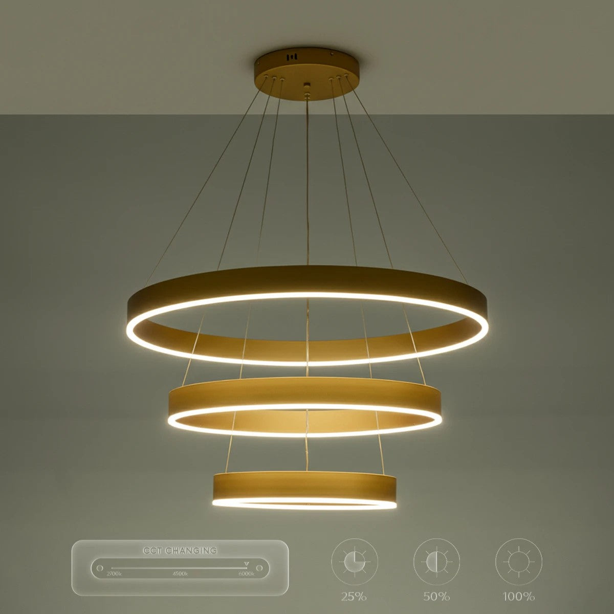 VENOM KLV-101-0201 Κρεμαστό Φωτιστικό Οροφής LED 120W 12000lm 120° AC 220-240V IP20 Ρυθμιζόμενο Λευκό CCT με Χειριστήριο από 2700K έως 6000K Dimmable - Lumileds SMD Chip - Χρυσό Πλατίνα - Μ80 x Π80 x Υ80