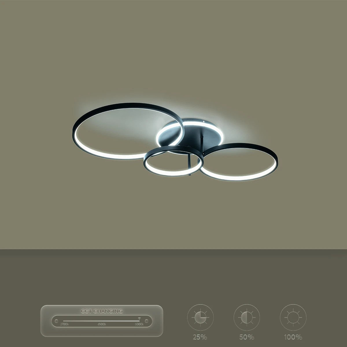 NEMESIS KLV-101-0205 Φωτιστικό Οροφής LED 98W 9800lm 360° AC 220-240V IP20 Ρυθμιζόμενο Λευκό CCT με Χειριστήριο από 2700K έως 6000K Dimmable - Lumileds SMD Chip - Μαύρο Ματ - Μ89 x Π60 x Υ19