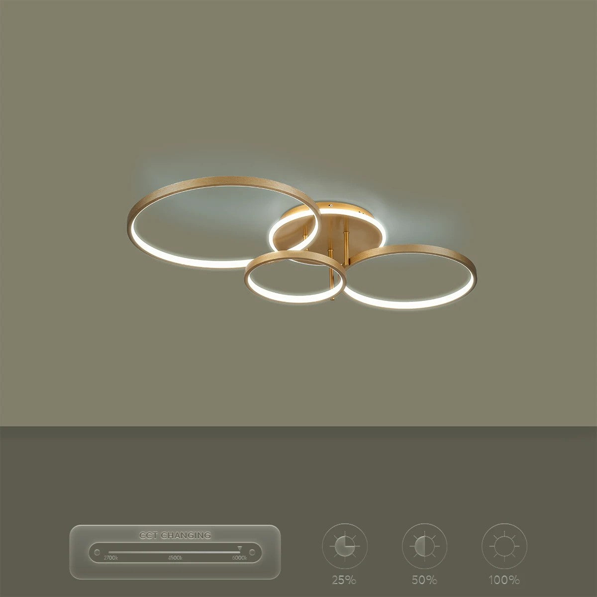 NEMESIS KLV-101-0207 Φωτιστικό Οροφής LED 98W 9800lm 360° AC 220-240V IP20 Ρυθμιζόμενο Λευκό CCT με Χειριστήριο από 2700K έως 6000K Dimmable - Lumileds SMD Chip - Χρυσό Πλατίνα - Μ89 x Π60 x Υ19