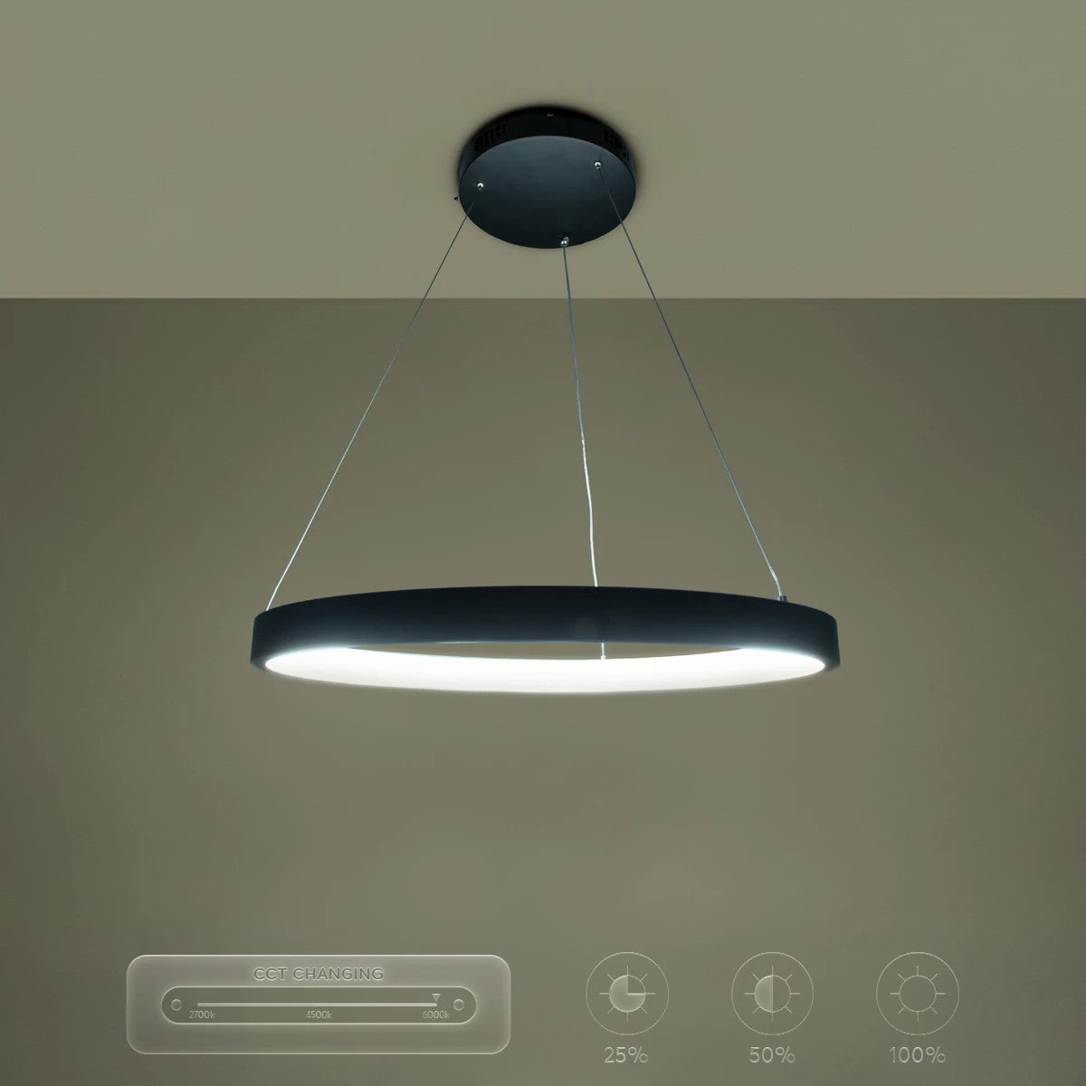 NEMESIS KLV-101-0208 Κρεμαστό Φωτιστικό Οροφής LED 45W 4500lm 180° AC 220-240V IP20 Ρυθμιζόμενο Λευκό CCT με Χειριστήριο από 2700K έως 6000K Dimmable - Lumileds SMD Chip - Μαύρο Ματ - Μ60 x Π60 x Υ4