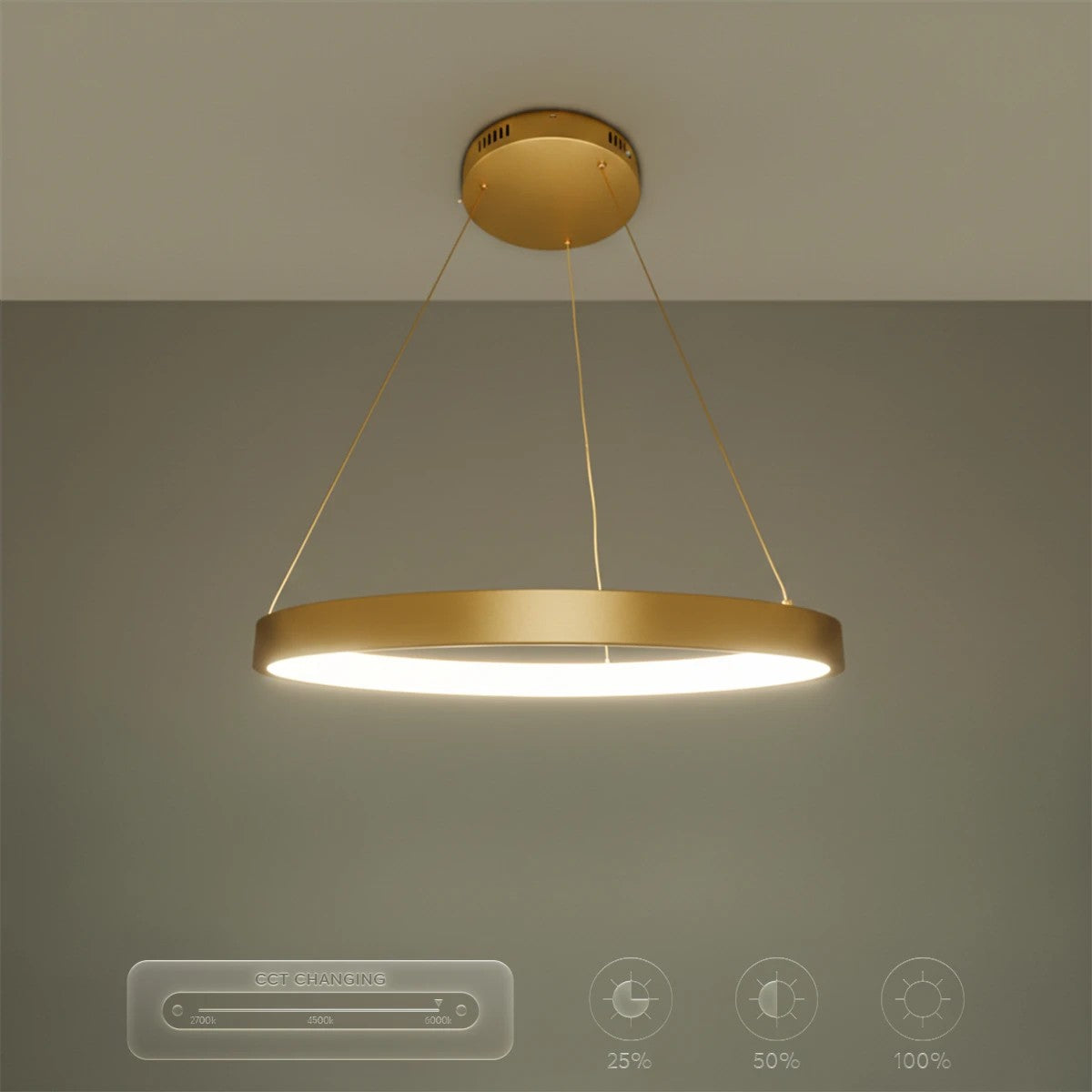 NEMESIS KLV-101-0210 Κρεμαστό Φωτιστικό Οροφής LED 45W 4500lm 180° AC 220-240V IP20 Ρυθμιζόμενο Λευκό CCT με Χειριστήριο από 2700K έως 6000K Dimmable - Lumileds SMD Chip - Χρυσό Πλατίνα - Μ60 x Π60 x Υ4