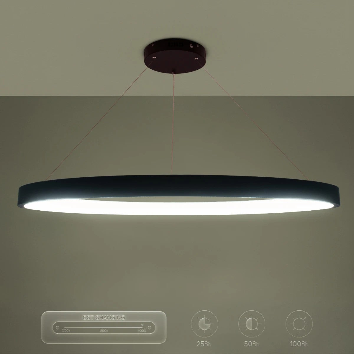 NEMESIS KLV-101-0211 Κρεμαστό Φωτιστικό Οροφής LED 67W 6700lm 180° AC 220-240V IP20 Ρυθμιζόμενο Λευκό CCT με Χειριστήριο από 2700K έως 6000K Dimmable - Lumileds SMD Chip - Μαύρο Ματ - Μ80 x Π80 x Υ4