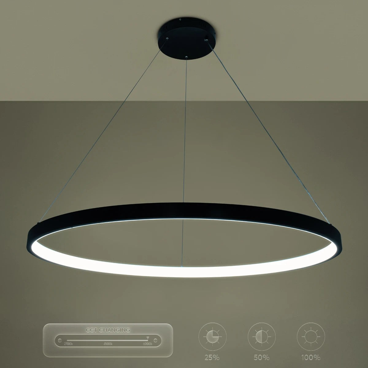 NEMESIS KLV-101-0214 Κρεμαστό Φωτιστικό Οροφής LED 75W 7500lm 180° AC 220-240V IP20 Ρυθμιζόμενο Λευκό CCT με Χειριστήριο από 2700K έως 6000K Dimmable - Lumileds SMD Chip - Μαύρο Ματ - Μ100 x Π100 x Υ4