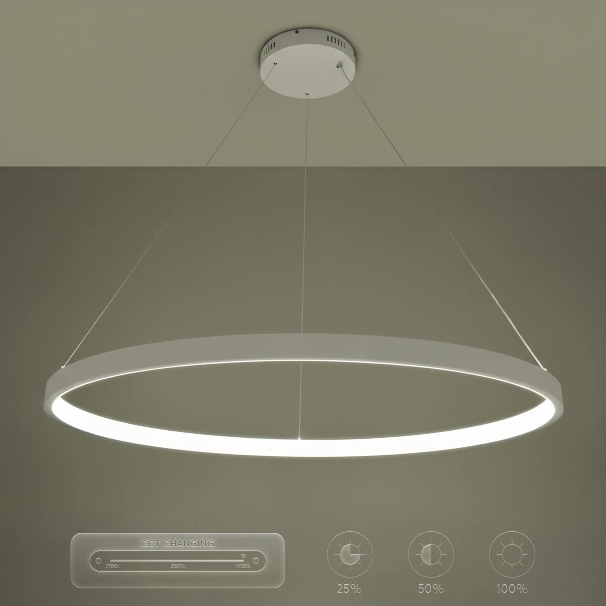 NEMESIS KLV-101-0215 Κρεμαστό Φωτιστικό Οροφής LED 75W 7500lm 180° AC 220-240V IP20 Ρυθμιζόμενο Λευκό CCT με Χειριστήριο από 2700K έως 6000K Dimmable - Lumileds SMD Chip - Λευκό Ματ - Μ100 x Π100 x Υ4