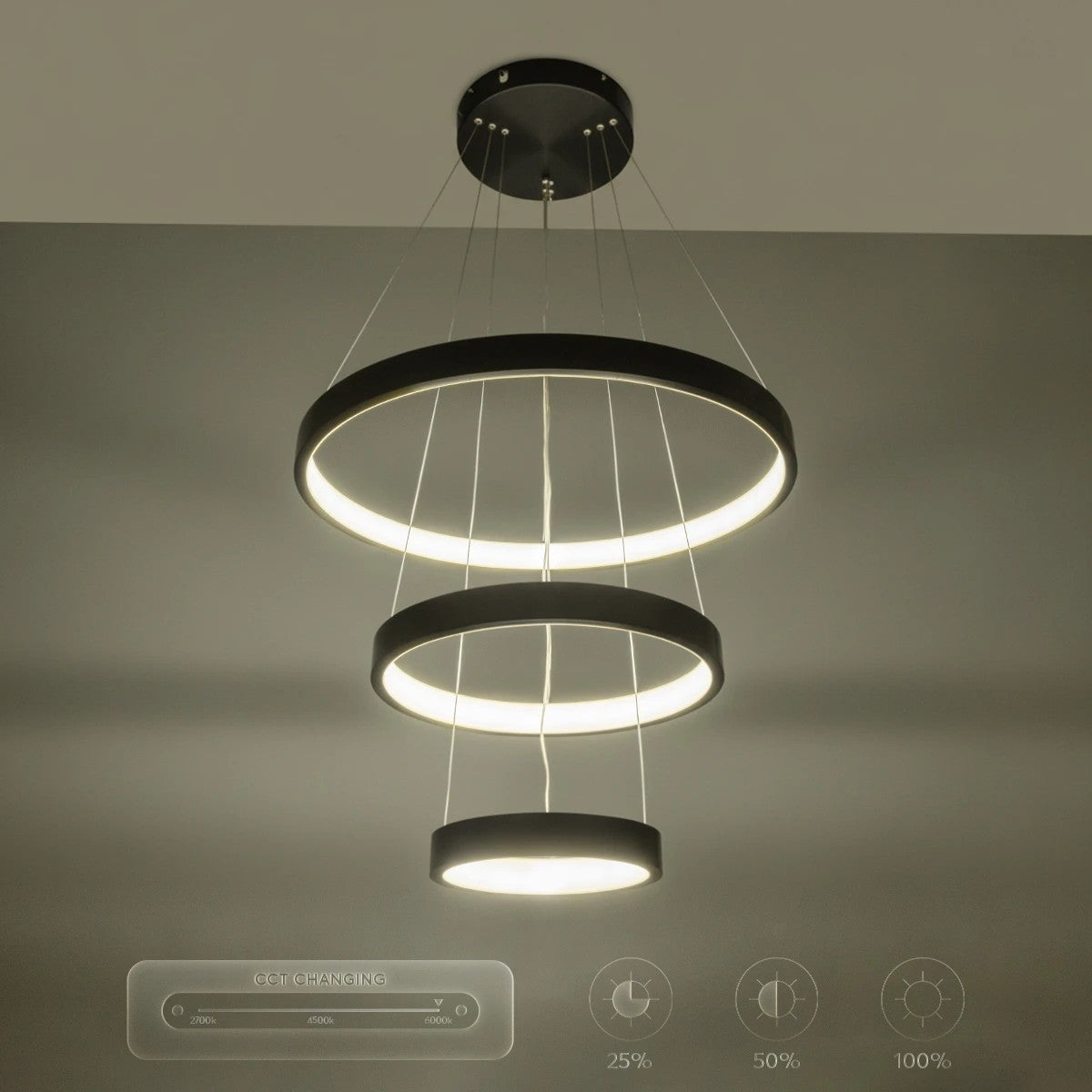 NEMESIS KLV-101-0217-V2 Κρεμαστό Φωτιστικό Οροφής LED 100W 10000lm 180° AC 220-240V IP20 Ρυθμιζόμενο Λευκό CCT με Χειριστήριο από 2700K έως 6000K Dimmable - Lumileds SMD Chip - Μαύρο Ματ - Μ60 x Π60 x Υ60