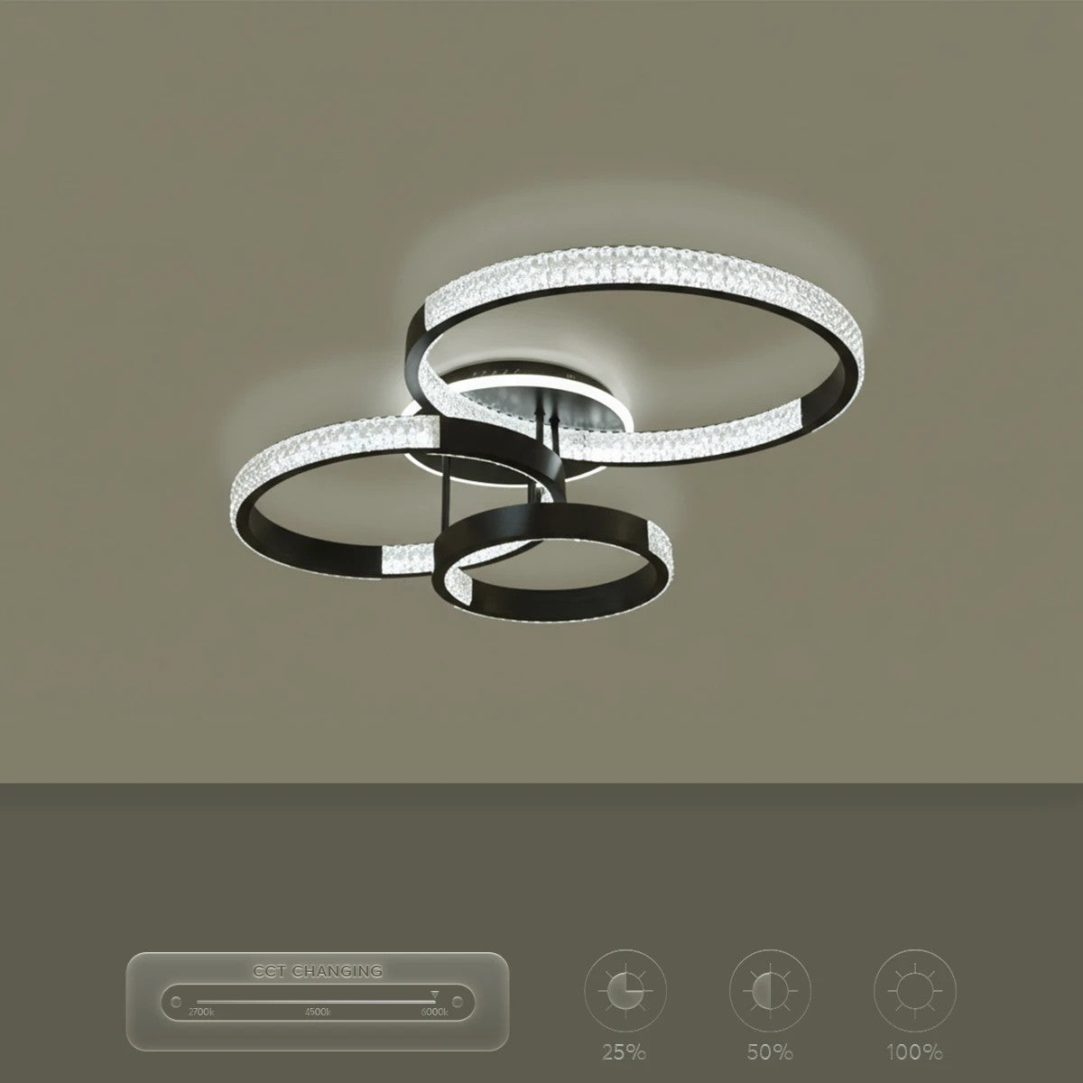 DIAMOND KLV-101-0226 Φωτιστικό Οροφής LED 100W 10000lm 360° AC 220-240V IP20 Ρυθμιζόμενο Λευκό CCT με Χειριστήριο από 2700K έως 6000K Dimmable - Lumileds SMD Chip - Μαύρο Ματ - Μ80 x Π50 x Υ20