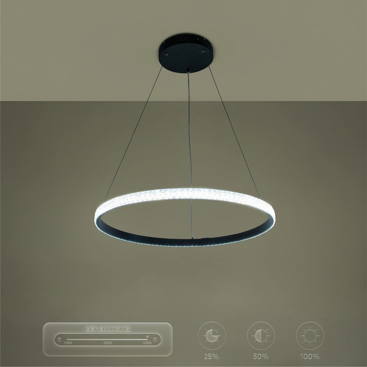 DIAMOND KLV-101-0229 Κρεμαστό Φωτιστικό Οροφής LED 45W 4500lm 180° AC 220-240V IP20 Ρυθμιζόμενο Λευκό CCT με Χειριστήριο από 2700K έως 6000K Dimmable - Lumileds SMD Chip - Μαύρο Ματ - Μ60 x Π60 x Υ3