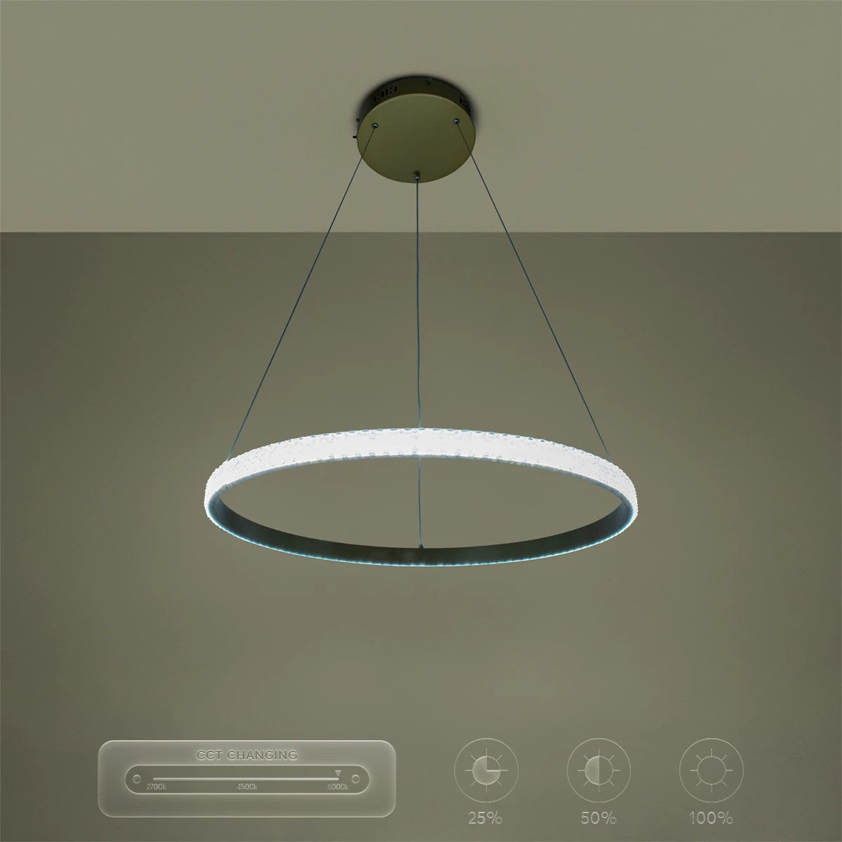 DIAMOND KLV-101-0230 Κρεμαστό Φωτιστικό Οροφής LED 45W 4500lm 180° AC 220-240V IP20 Ρυθμιζόμενο Λευκό CCT με Χειριστήριο από 2700K έως 6000K Dimmable - Lumileds SMD Chip - Χρυσό Πλατίνα - Μ60 x Π60 x Υ3