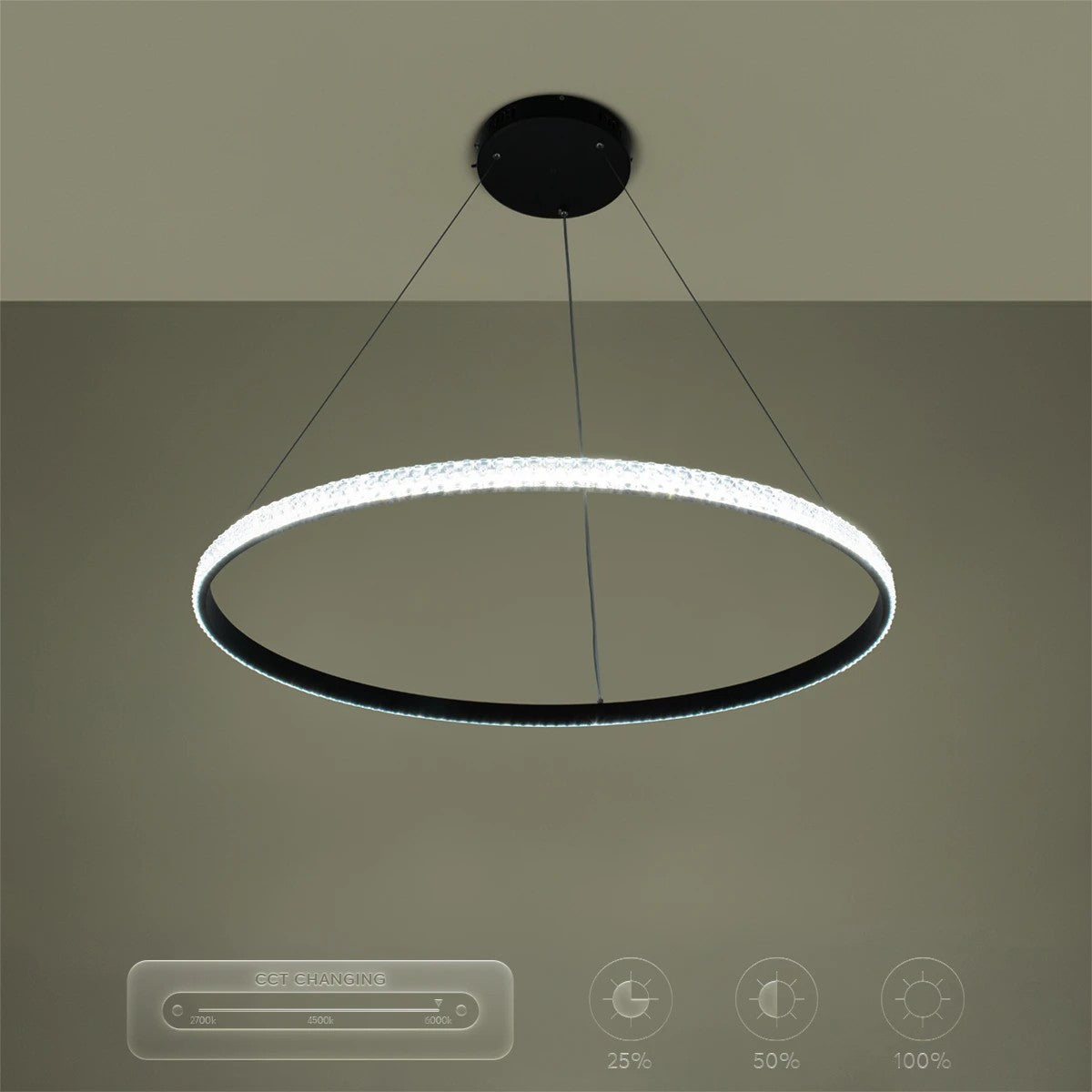 DIAMOND KLV-101-0231 Κρεμαστό Φωτιστικό Οροφής LED 67W 6700lm 180° AC 220-240V IP20 Ρυθμιζόμενο Λευκό CCT με Χειριστήριο από 2700K έως 6000K Dimmable - Lumileds SMD Chip - Μαύρο Ματ - Μ80 x Π80 x Υ3