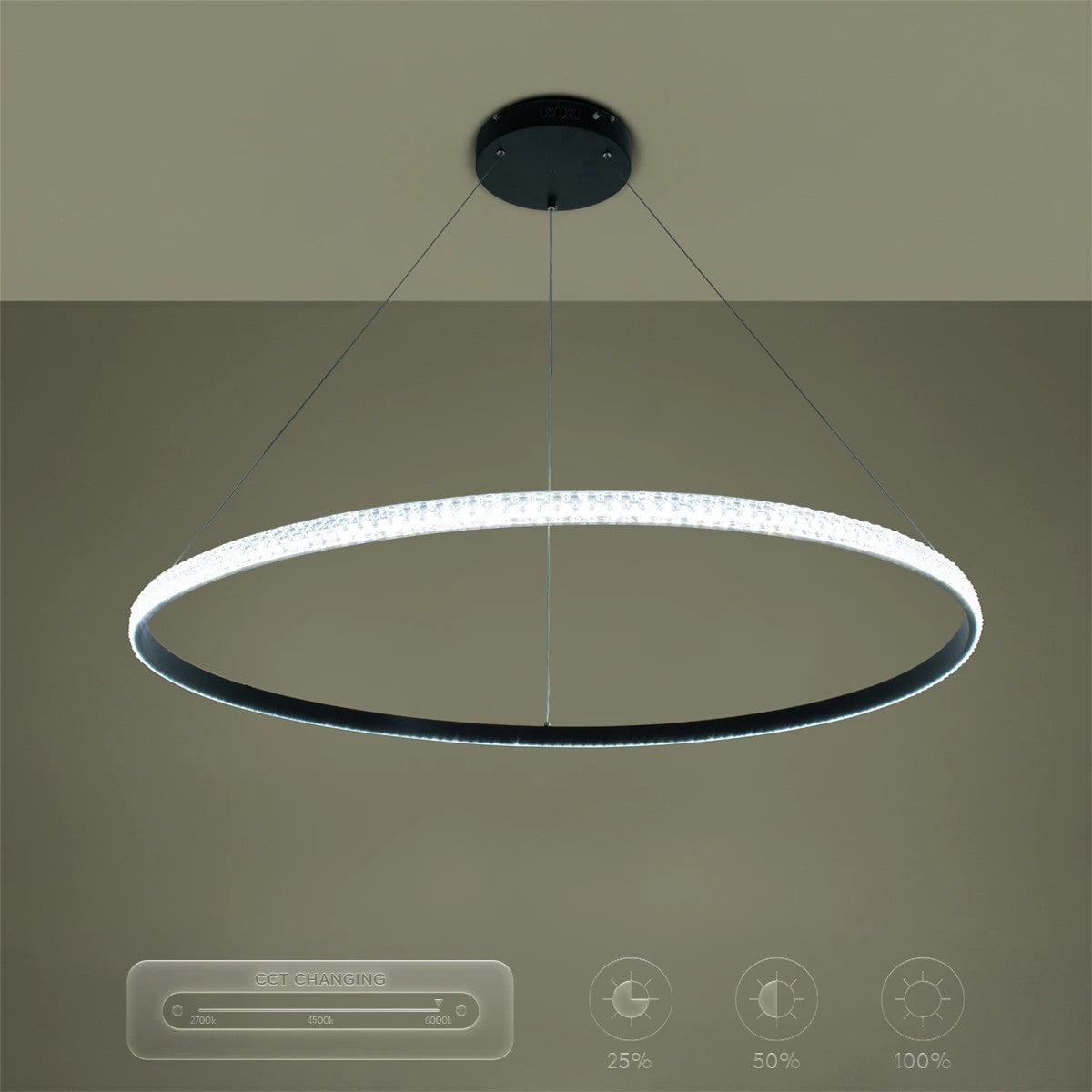 DIAMOND KLV-101-0233 Κρεμαστό Φωτιστικό Οροφής LED 75W 7500lm 180° AC 220-240V IP20 Ρυθμιζόμενο Λευκό CCT με Χειριστήριο από 2700K έως 6000K Dimmable - Lumileds SMD Chip - Μαύρο Ματ - Μ100 x Π100 x Υ3