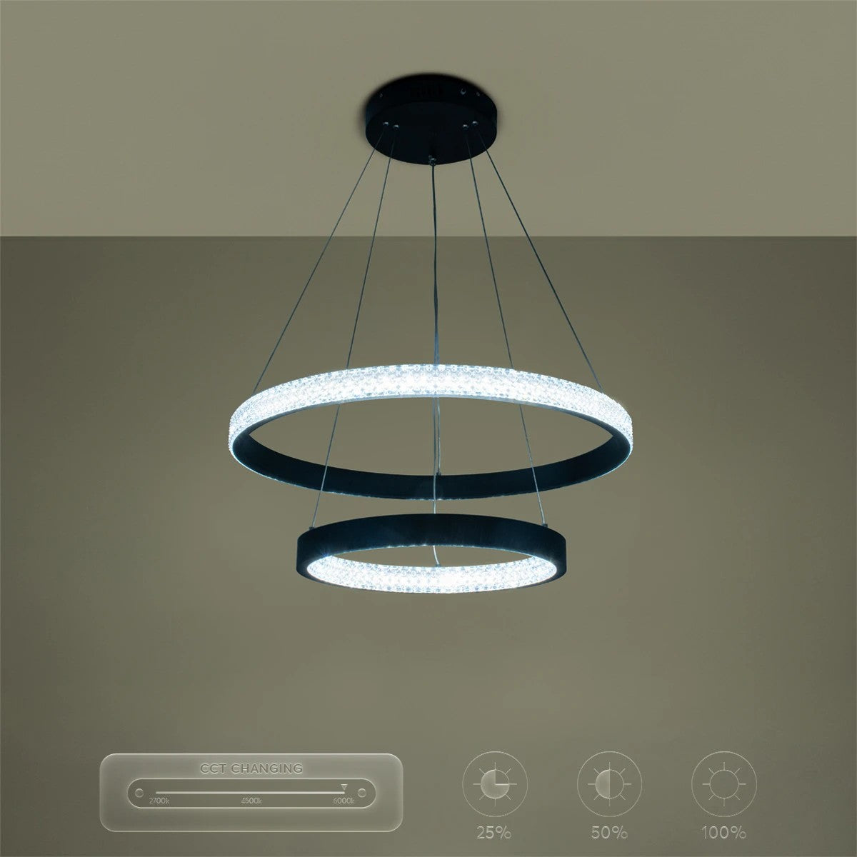 DIAMOND KLV-101-0235-V2 Κρεμαστό Φωτιστικό Οροφής LED 75W 7500lm 360° AC 220-240V IP20 Ρυθμιζόμενο Λευκό CCT με Χειριστήριο από 2700K έως 6000K Dimmable - Lumileds SMD Chip - Μαύρο Ματ - Μ60 x Π60 x Υ40