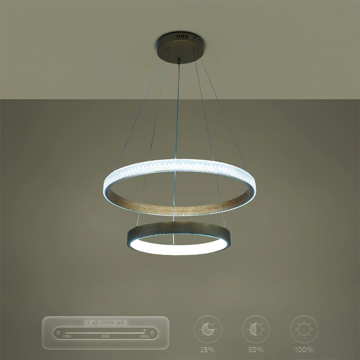 DIAMOND KLV-101-0236 Κρεμαστό Φωτιστικό Οροφής LED 75W 7500lm 360° AC 220-240V IP20 Ρυθμιζόμενο Λευκό CCT με Χειριστήριο από 2700K έως 6000K Dimmable - Lumileds SMD Chip - Χρυσό Πλατίνα - Μ60 x Π60 x Υ40