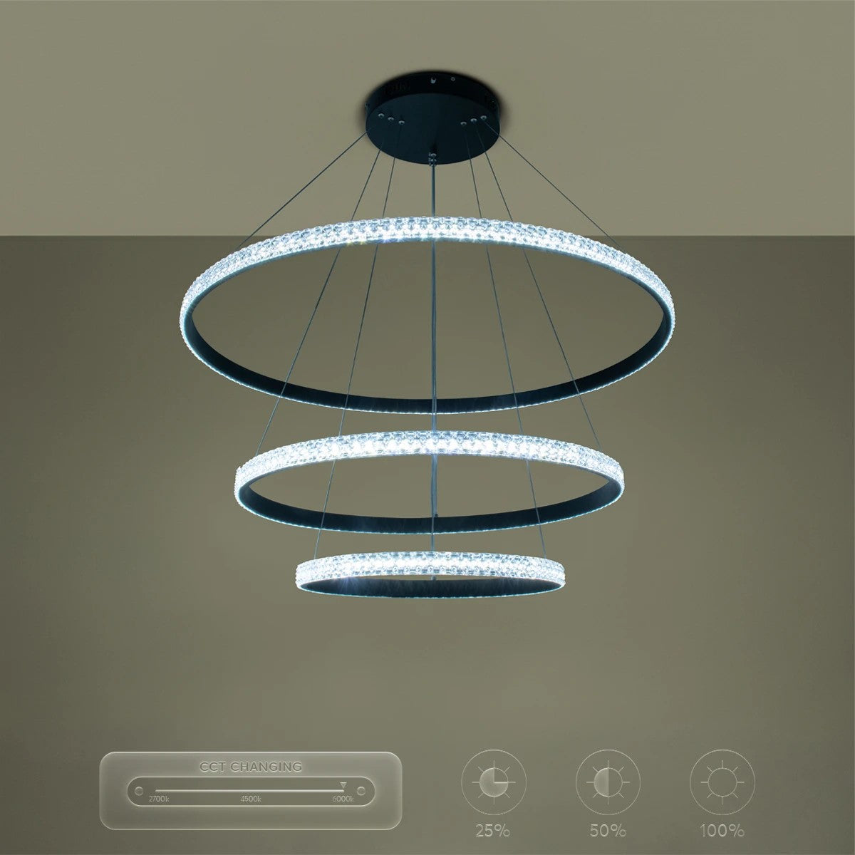 DIAMOND KLV-101-0239 Κρεμαστό Φωτιστικό Οροφής LED 120W 12000lm 180° AC 220-240V IP20 Ρυθμιζόμενο Λευκό CCT με Χειριστήριο από 2700K έως 6000K Dimmable - Lumileds SMD Chip - Μαύρο Ματ - Μ80 x Π80 x Υ80