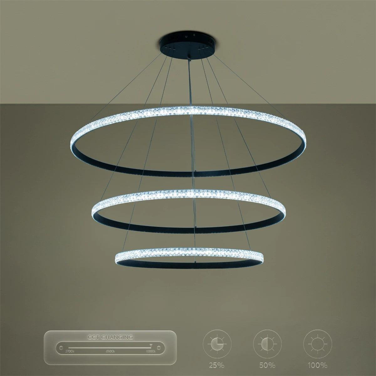 DIAMOND KLV-101-0241-V2 Κρεμαστό Φωτιστικό Οροφής LED 150W 15000lm 180° AC 220-240V IP20 Ρυθμιζόμενο Λευκό CCT με Χειριστήριο από 2700K έως 6000K Dimmable - Lumileds SMD Chip - Μαύρο Ματ - Μ100 x Π100 x Υ100