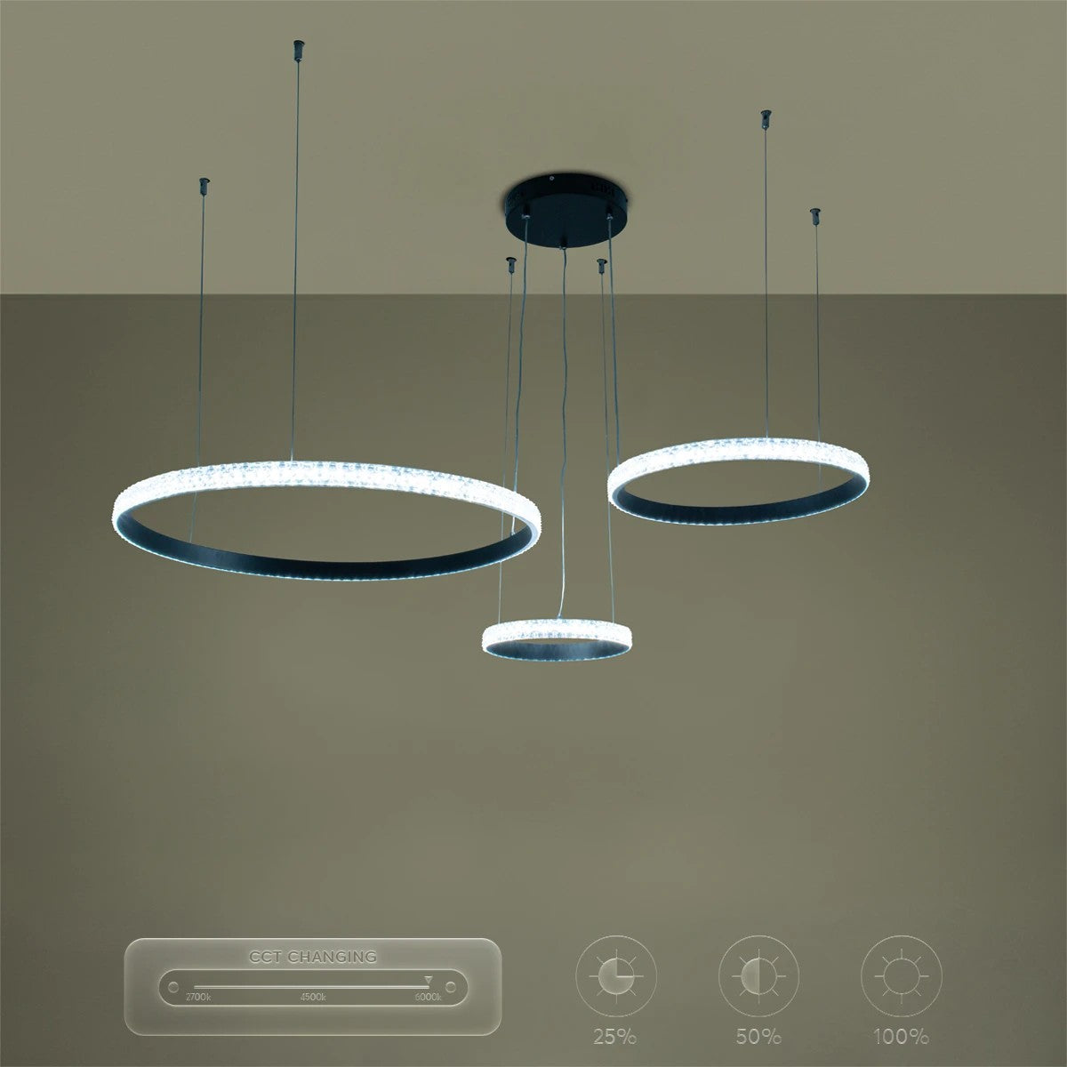 DIAMOND KLV-101-0243 Κρεμαστό Φωτιστικό Οροφής LED 100W 10000lm 180° AC 220-240V IP20 Ρυθμιζόμενο Λευκό CCT με Χειριστήριο από 2700K έως 6000K Dimmable - Lumileds SMD Chip - Μαύρο Ματ - Μ110 x Π110 x Υ60