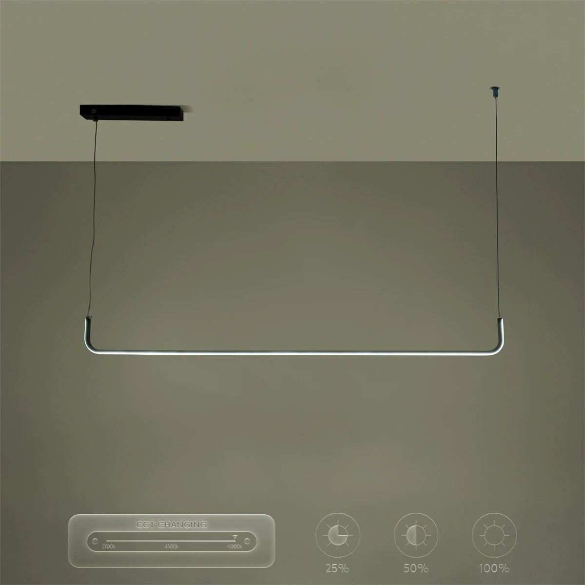 LINARIA KLV-101-0255 Κρεμαστό Φωτιστικό Οροφής LED 36W 3600lm 180° AC 220-240V IP20 Ρυθμιζόμενο Λευκό CCT με Χειριστήριο από 2700K έως 6000K Dimmable - Lumileds SMD Chip - Μαύρο Ματ - Μ120 x Π2 x Υ10