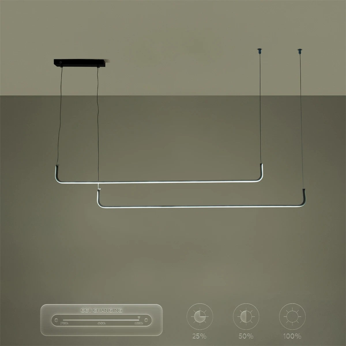 LINARIA KLV-101-0258-V2 Κρεμαστό Φωτιστικό Οροφής LED 72W 7200lm 180° AC 220-240V IP20 Ρυθμιζόμενο Λευκό CCT με Χειριστήριο από 2700K έως 6000K Dimmable - Lumileds SMD Chip - Μαύρο Ματ - Μ220 x Π4 x Υ25