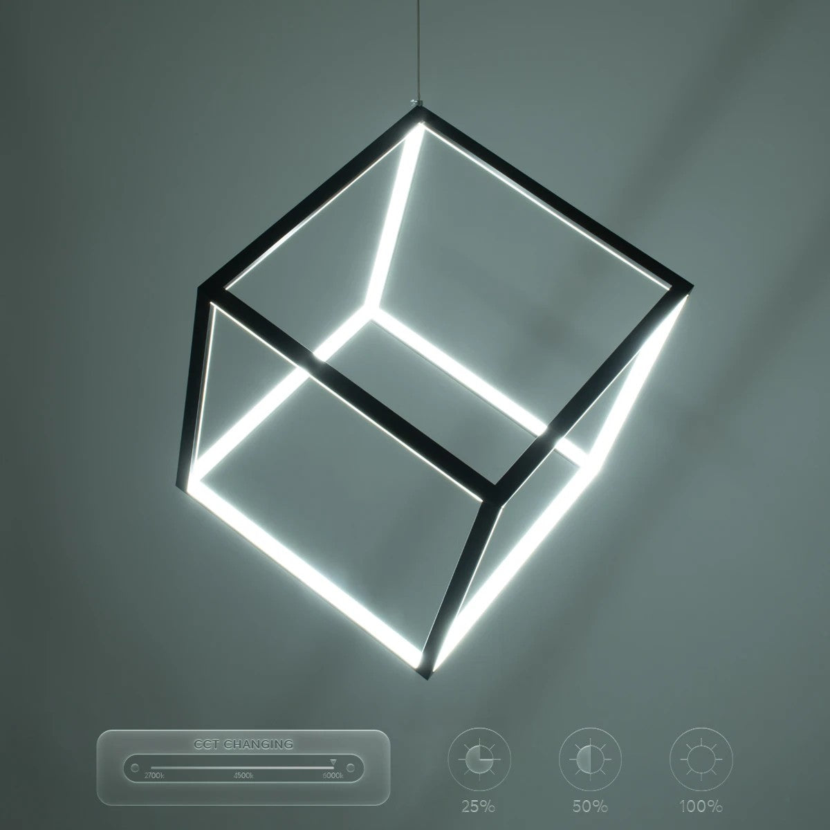 KIBOO KLV-101-0261 Κρεμαστό Φωτιστικό Οροφής LED 36W 3600lm 360° AC 220-240V IP20 Ρυθμιζόμενο Λευκό CCT με Χειριστήριο από 2700K έως 6000K Dimmable - Lumileds SMD Chip - Μαύρο Ματ - Μ40 x Π40 x Υ40