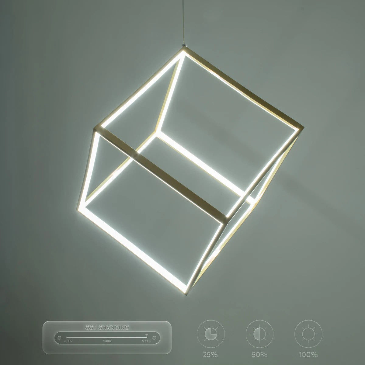 KIBOO KLV-101-0262 Κρεμαστό Φωτιστικό Οροφής LED 36W 3600lm 360° AC 220-240V IP20 Ρυθμιζόμενο Λευκό CCT με Χειριστήριο από 2700K έως 6000K Dimmable - Lumileds SMD Chip - Χρυσό Πλατίνα - Μ40 x Π40 x Υ40