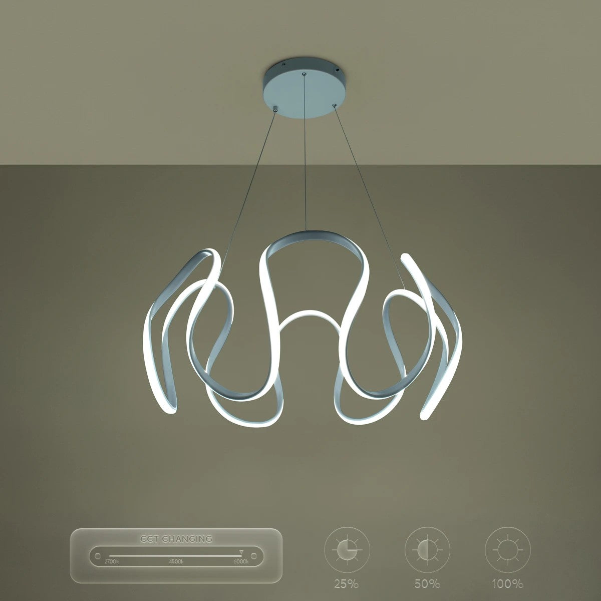 TARANTULA KLV-101-0270 LED Ceiling Pendant Lamp 120W 12000lm 360° AC 220-240V IP20 Adjustable White CCT with Remote Control from 2700K to 6000K Dimmable - Lumileds SMD Chip - Matte White - L78 x W78 x H31.5