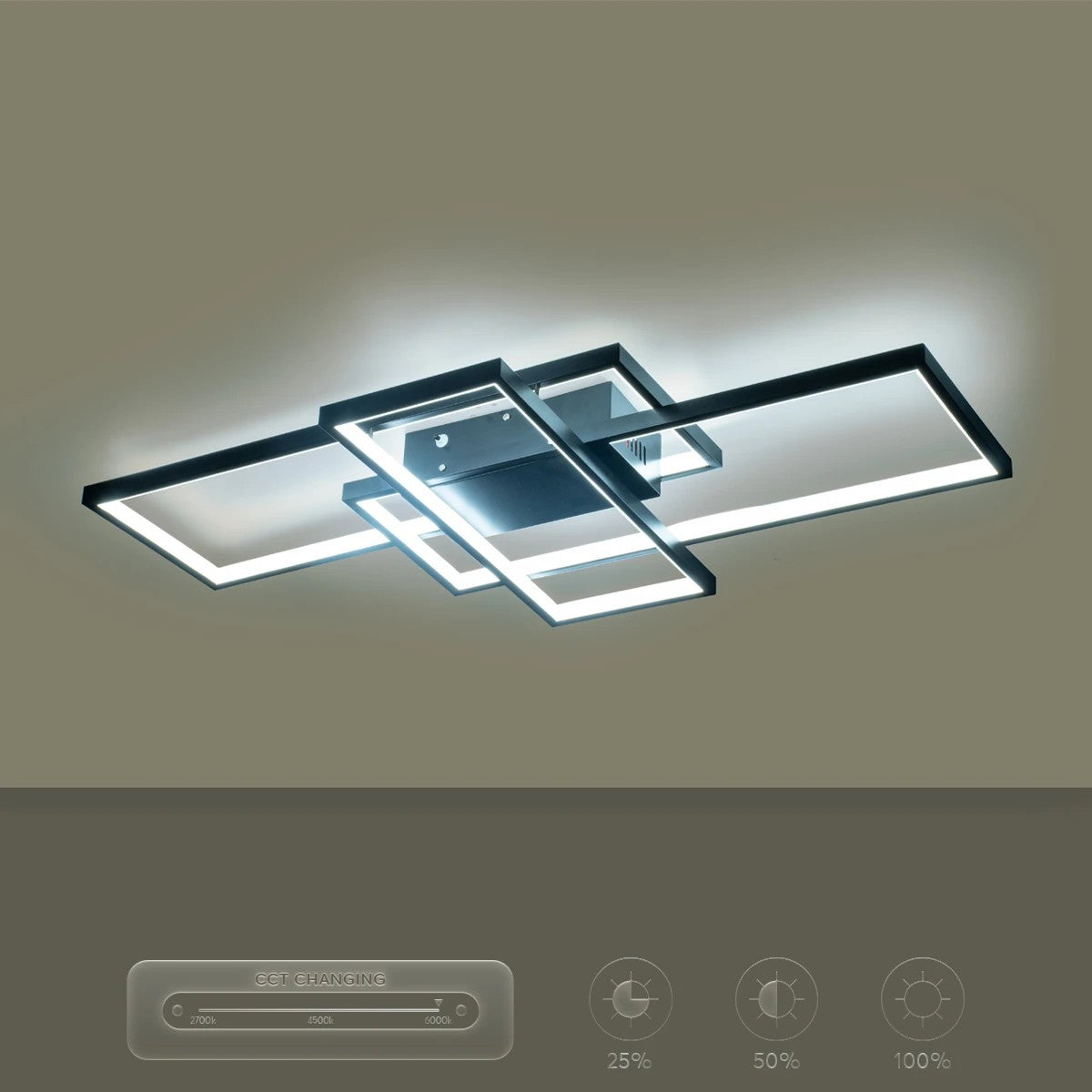 QUADRA KLV-101-0293 Φωτιστικό Οροφής LED 100W 10000lm 120° AC 220-240V IP20 Ρυθμιζόμενο Λευκό CCT με Χειριστήριο από 2700K έως 6000K Dimmable - Lumileds SMD Chip - Μαύρο Ματ - Μ85 x Π45 x Υ9