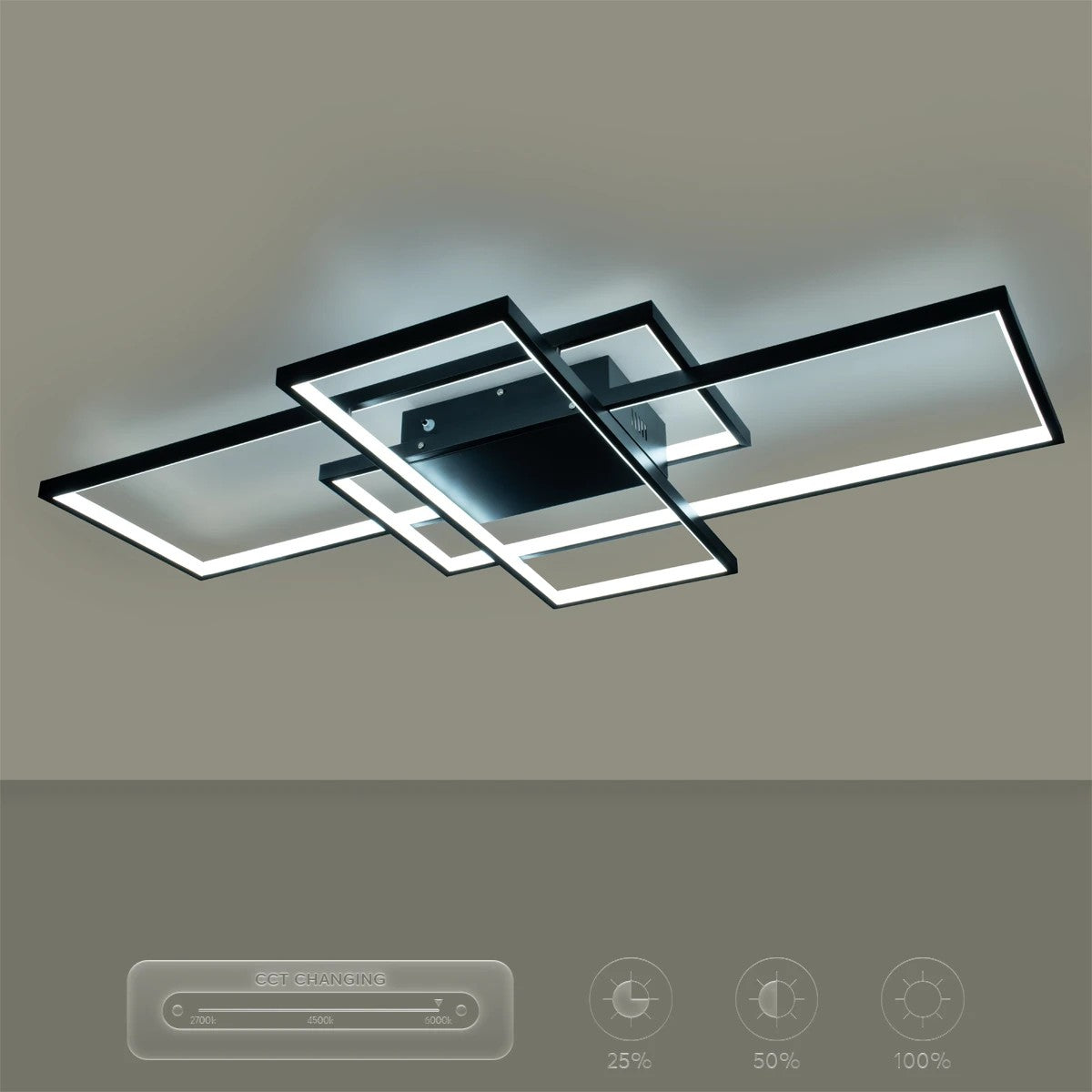 QUADRA KLV-101-0296 Φωτιστικό Οροφής LED 120W 12000lm 120° AC 220-240V IP20 Ρυθμιζόμενο Λευκό CCT με Χειριστήριο από 2700K έως 6000K Dimmable - Lumileds SMD Chip - Μαύρο Ματ - Μ105 x Π60 x Υ9
