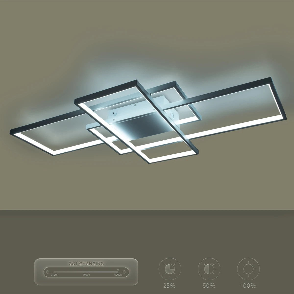 QUADRA KLV-101-0297 Φωτιστικό Οροφής LED 120W 12000lm 120° AC 220-240V IP20 Ρυθμιζόμενο Λευκό CCT με Χειριστήριο από 2700K έως 6000K Dimmable - Lumileds SMD Chip - Λευκό Ματ - Μ105 x Π60 x Υ9