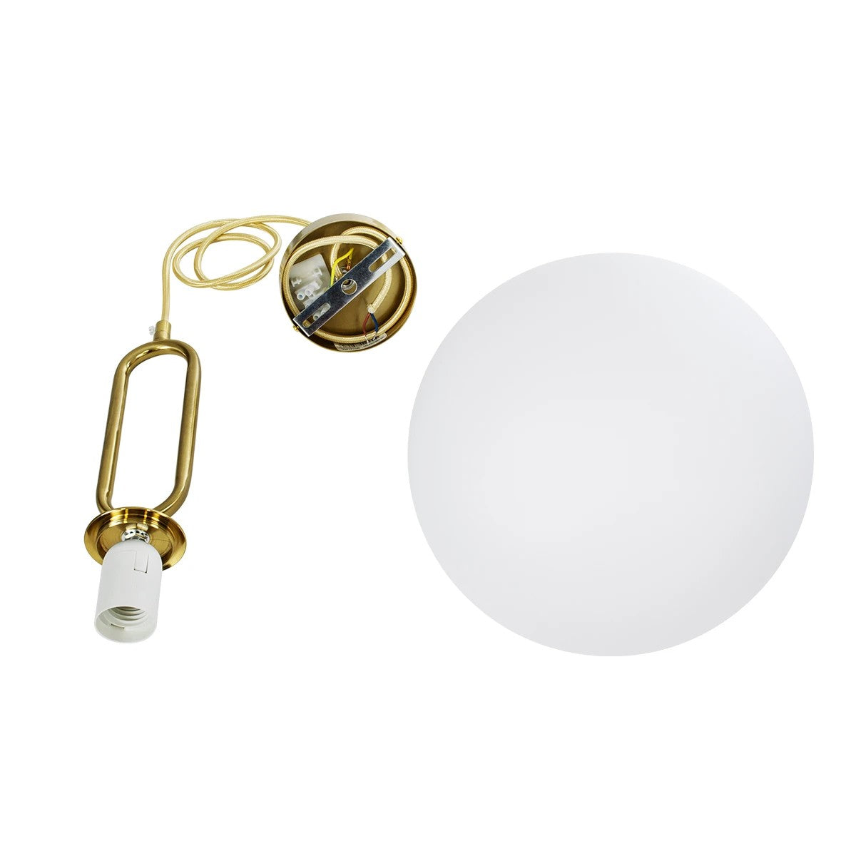 BELLISSIMO KLV-101-0377 Κρεμαστό Φωτιστικό Οροφής για Λάμπα με Ντουί E27 AC 220-240V IP20 - Χρυσό Βούρτσας Πλατίνα & Λευκό - Μ30 x Π30 x Υ52