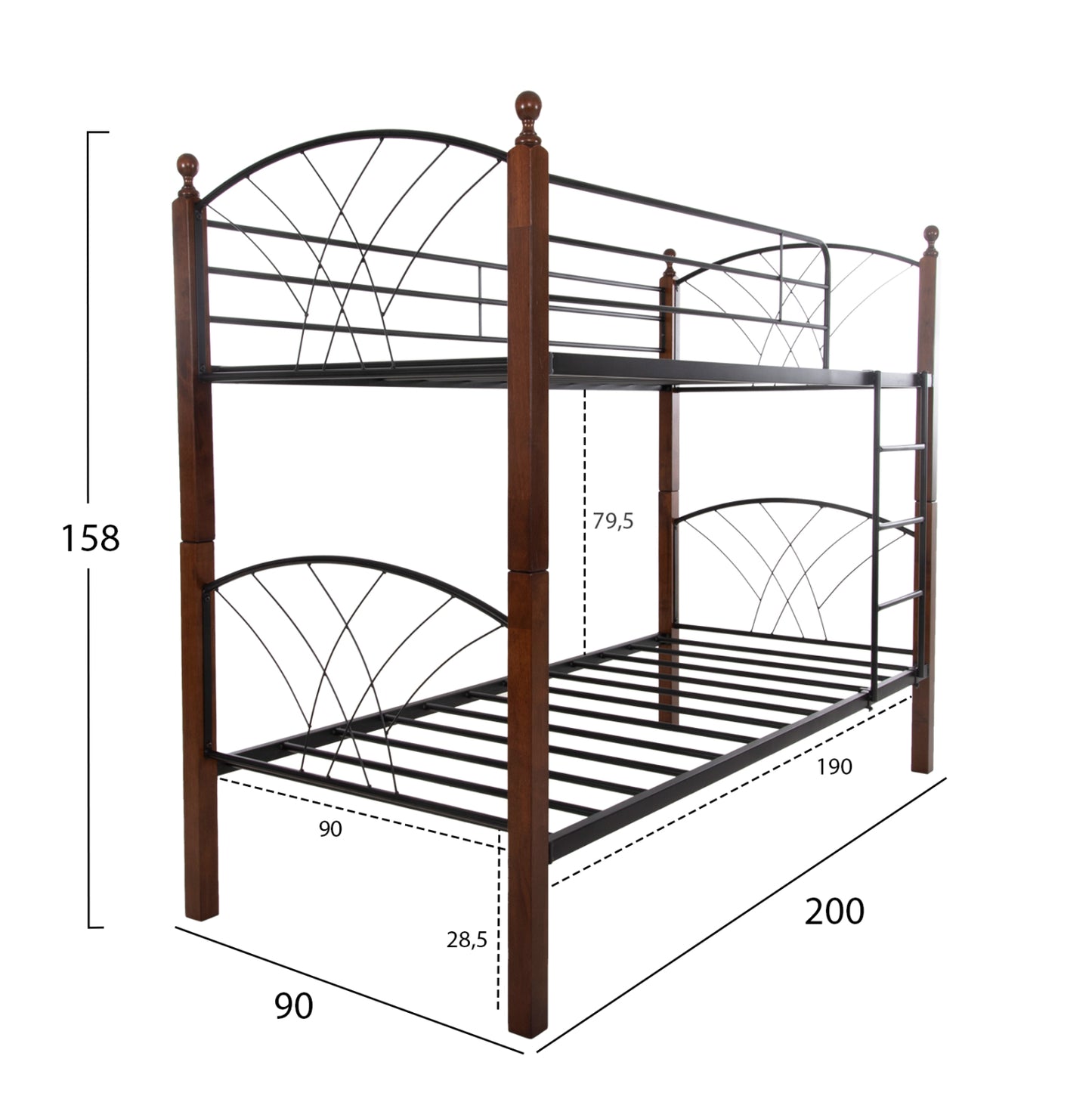 ΚΟΥΚΕΤΑ ΚΡΕΒΑΤΙ STOREY ΜΑΥΡΟ ΜΕΤΑΛΛΟ ΚΑΡΥΔΙ RUBBERWOOD ΓΙΑ ΣΤΡΩΜΑ 190x90εκ