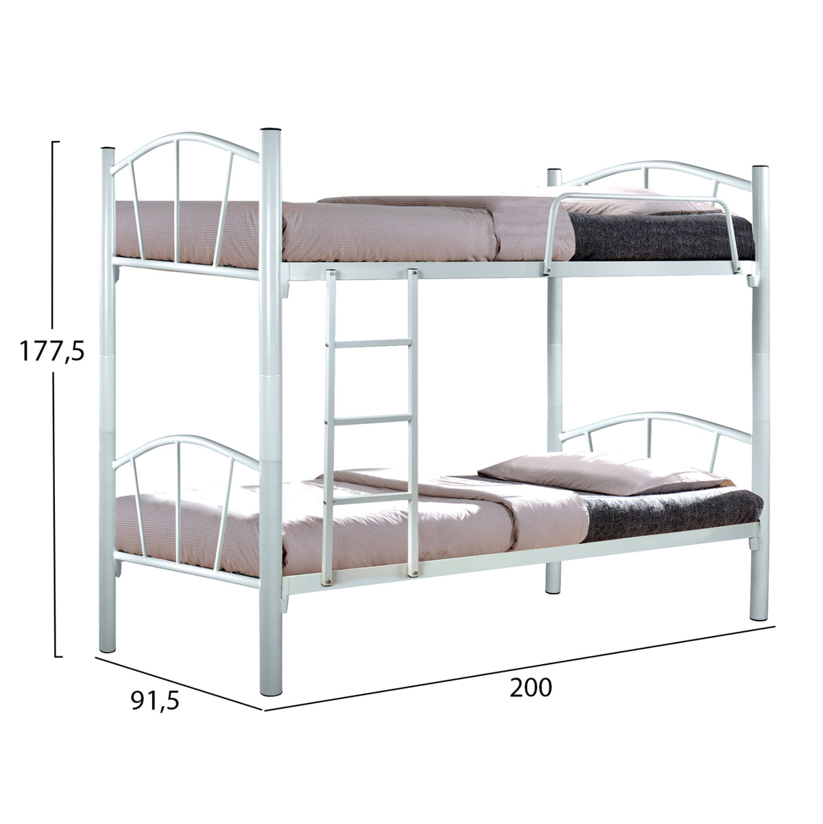 FLOOR METAL BUNK BED WHITE 90x190cm