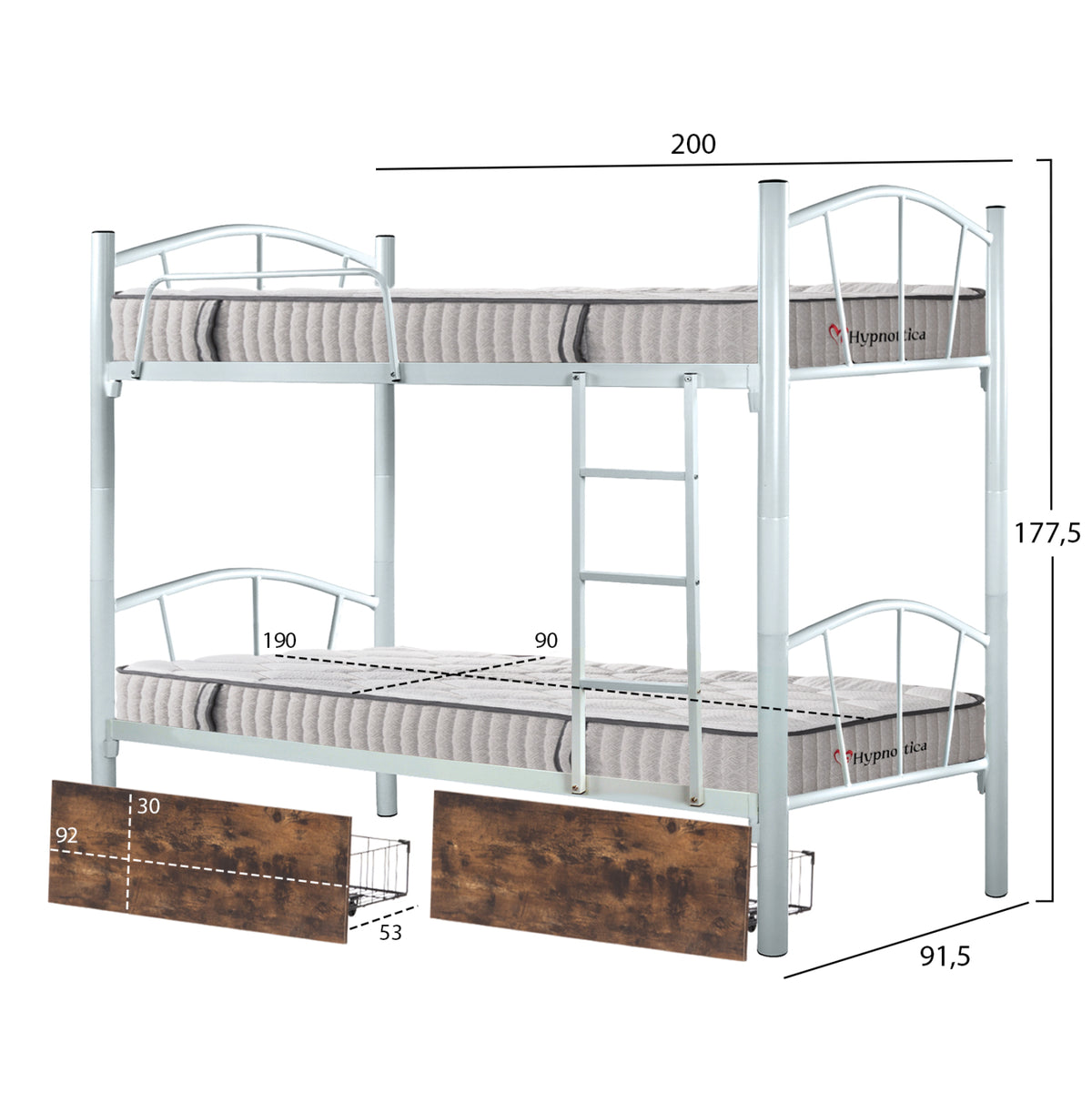 ΚΟΥΚΕΤΑ ΜΕ 2 ΣΥΡΤΑΡΙΑ ΚΑΦΕ & ΣΤΡΩΜΑΤΑ 90X190εκ FLOOR ΜΕΤΑΛΛΟ ΛΕΥΚΟ