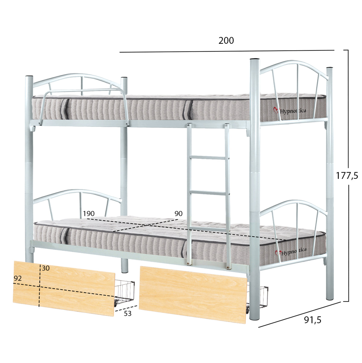 ΚΟΥΚΕΤΑ ΜΕ 2 ΣΥΡΤΑΡΙΑ SONAMA & ΣΤΡΩΜΑΤΑ 90X190εκ FLOOR ΜΕΤΑΛΛΟ ΛΕΥΚΟ