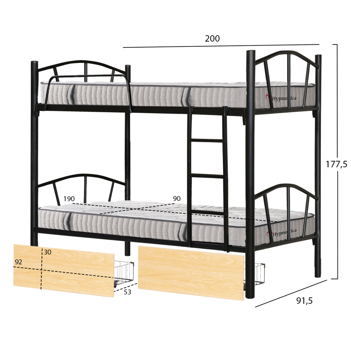 ΚΟΥΚΕΤΑ ΜΕ 2 ΣΥΡΤΑΡΙΑ SONAMA & ΣΤΡΩΜΑΤΑ 90X190εκ FLOOR ΜΕΤΑΛΛΟ ΜΑΥΡΟ
