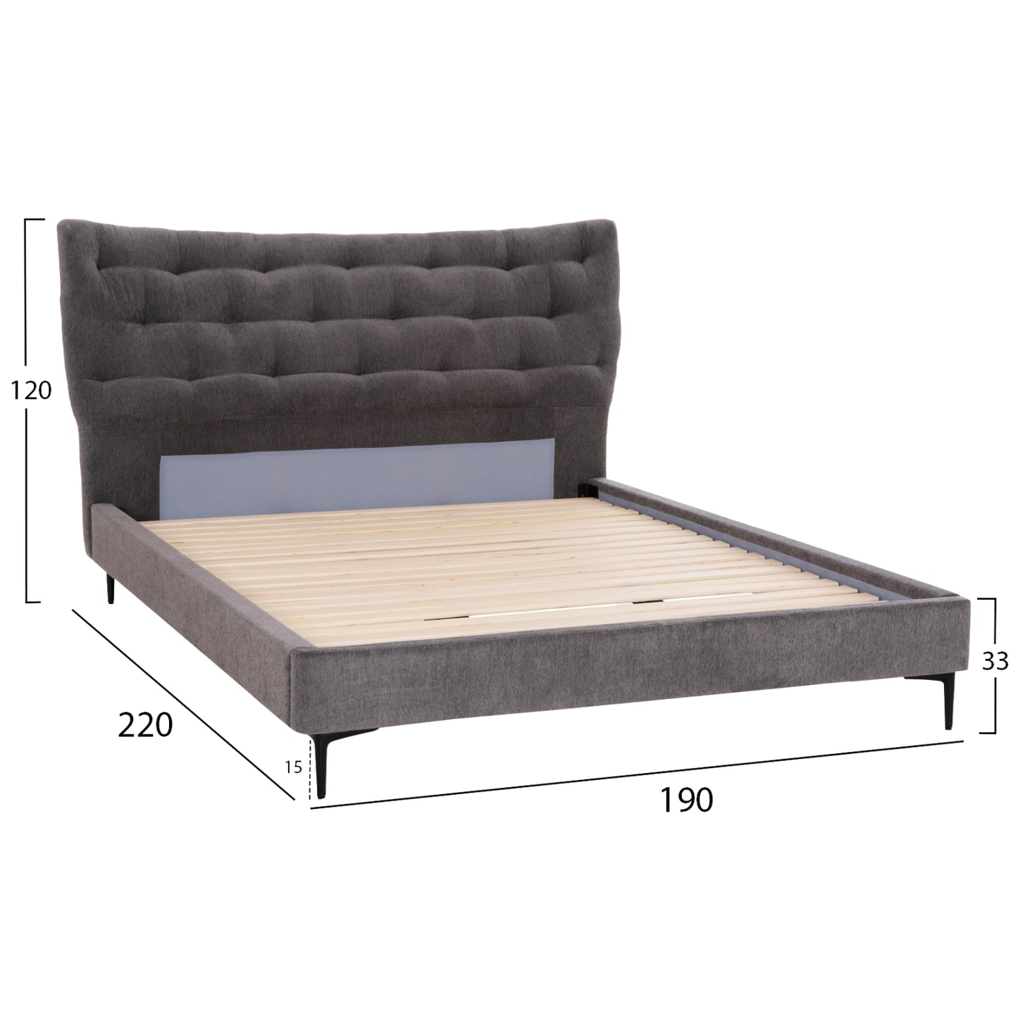 ΚΡΕΒΑΤΙ ΔΙΠΛΟ JILL ΥΦΑΣΜΑ ΣΕ ΓΚΡΙ ΓΙΑ ΣΤΡΩΜΑ 160x200εκ