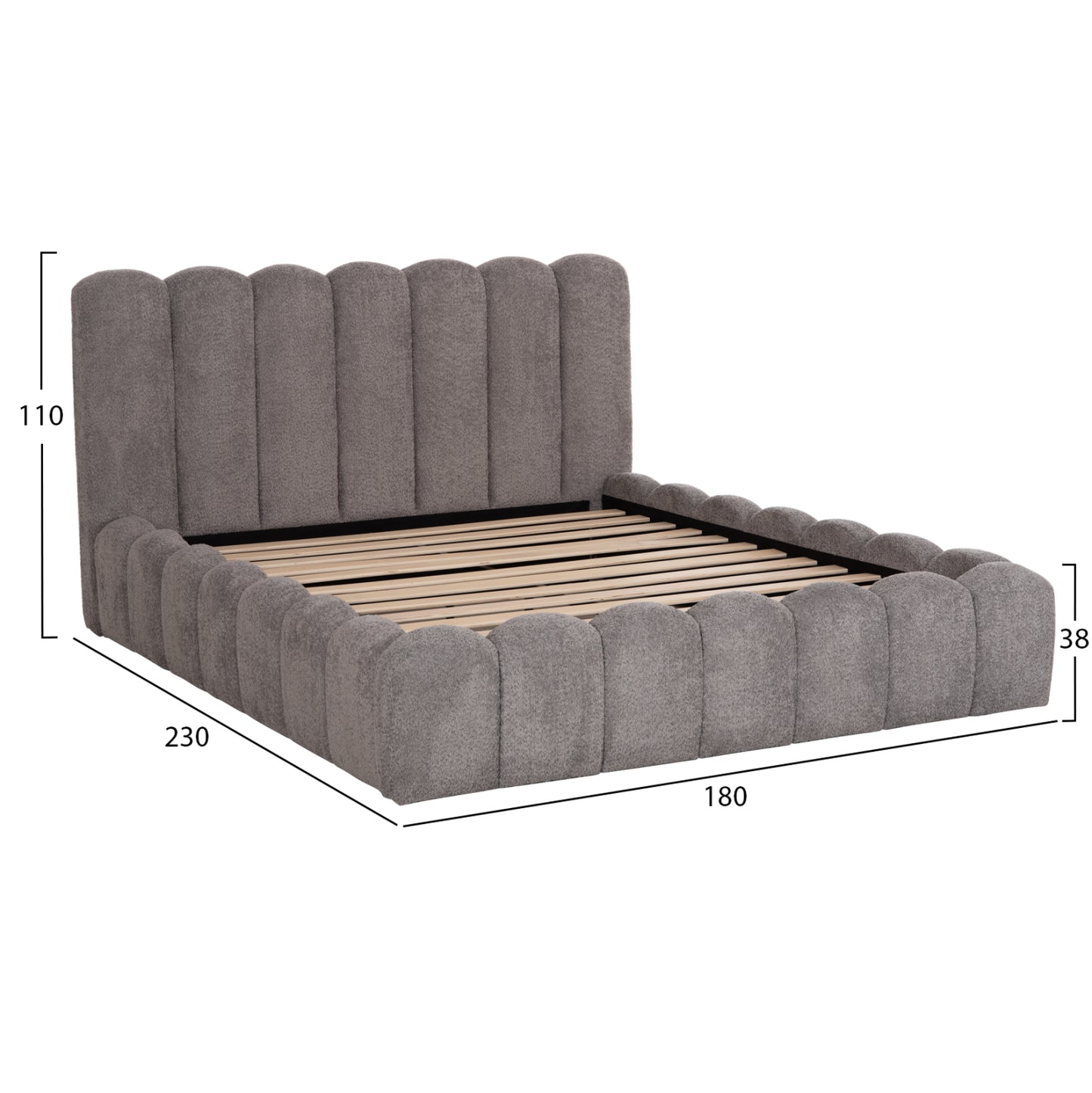 ΚΡΕΒΑΤΙ ΔΙΠΛΟ MARIUS ΓΚΡΙ CHENILLE ΥΦΑΣΜΑ ΓΙΑ ΣΤΡΩΜΑ 160x200εκ