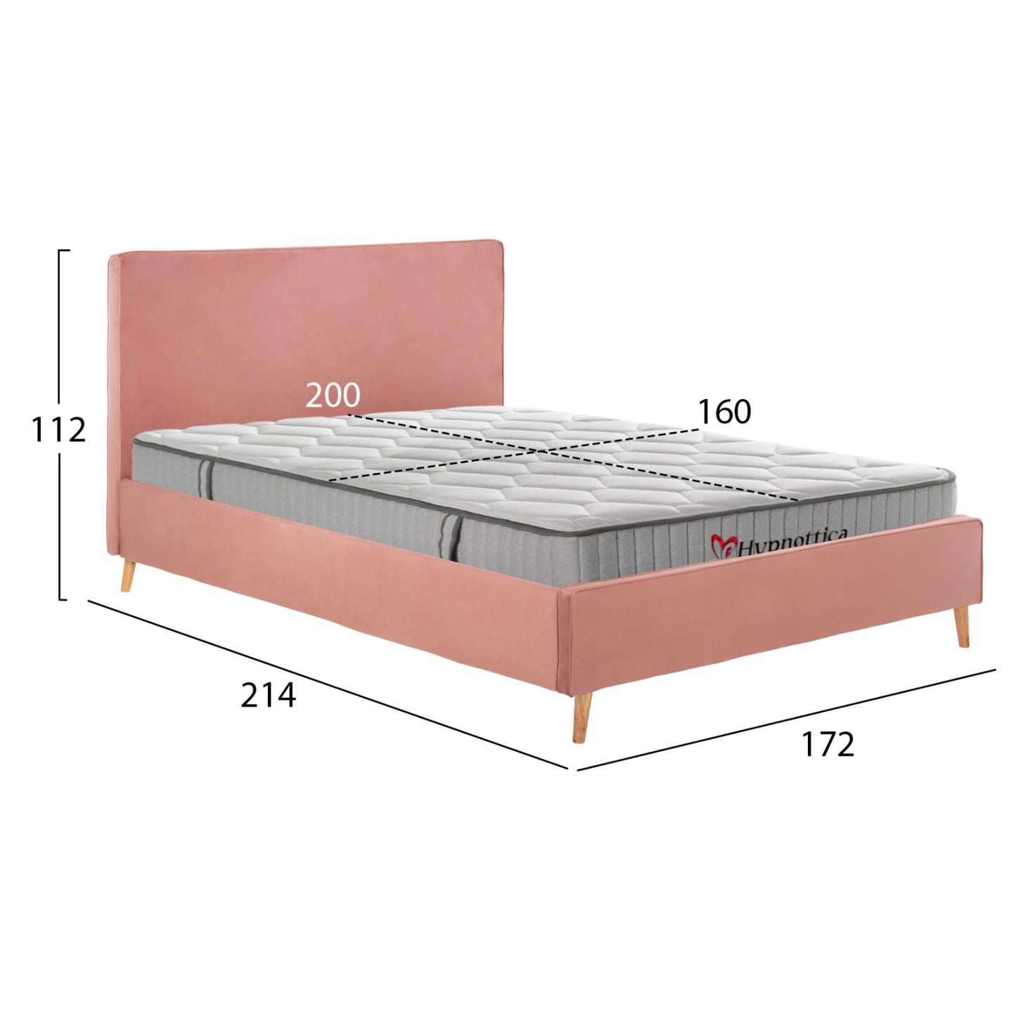 INDRA DOUBLE BED WITH VELVET APPLE GREEN MATTRESS FOR MATTRESS 160x200cm