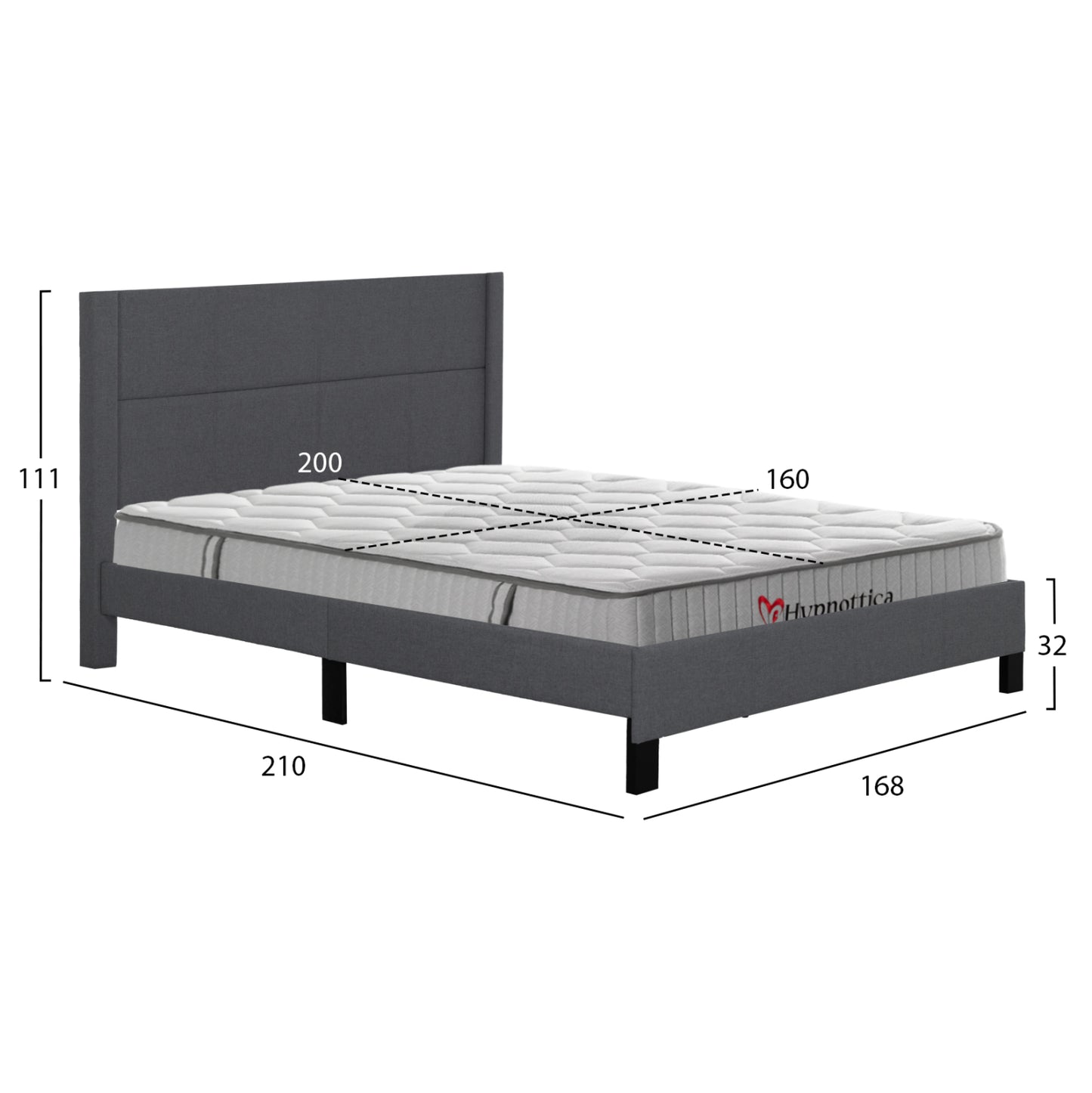 ΚΡΕΒΑΤΙ ΔΙΠΛΟ & ΣΤΡΩΜΑ TRILLOP ΓΚΡΙ ΥΦΑΣΜΑ ΓΙΑ 160x200εκ