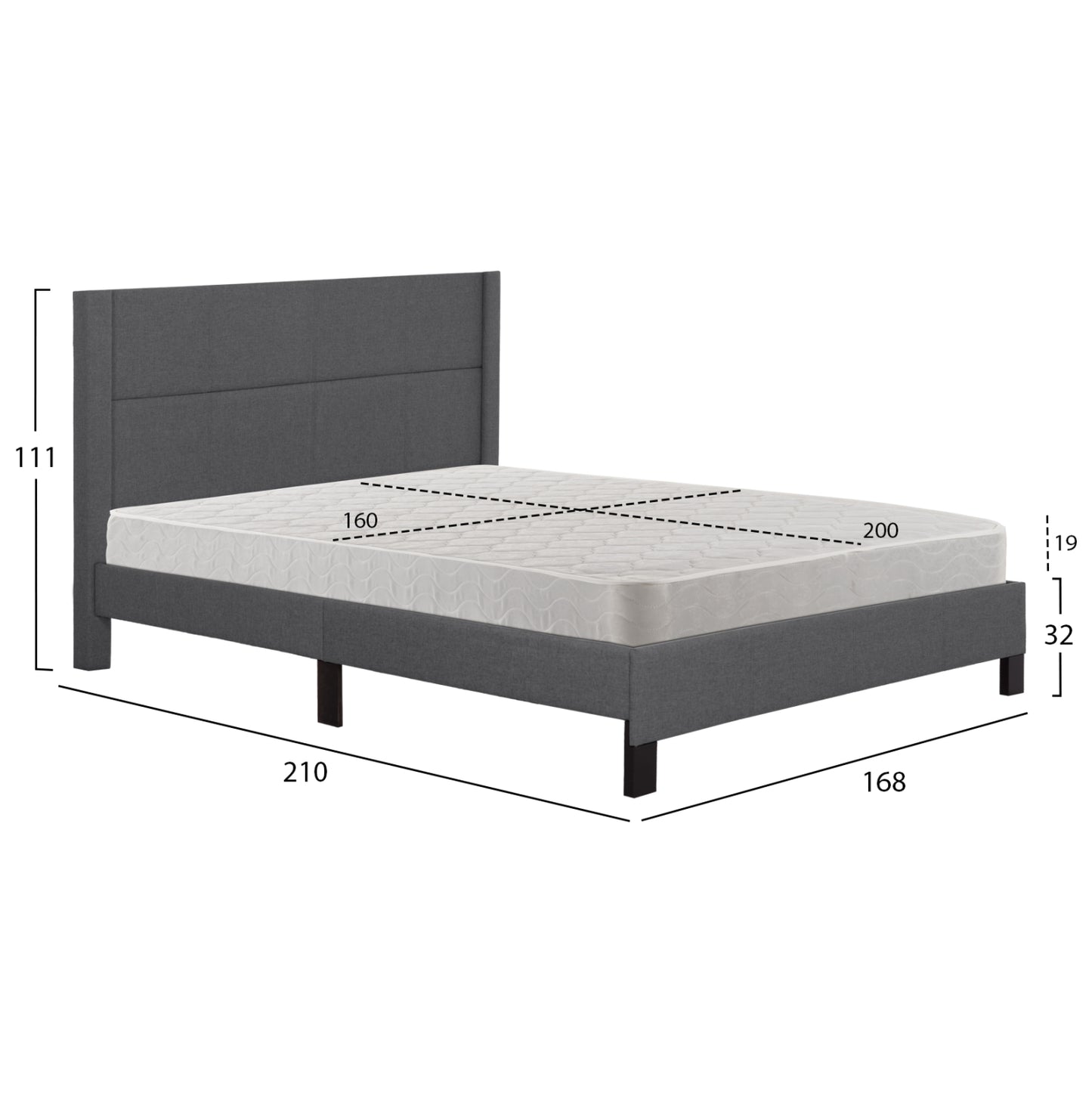 ΚΡΕΒΑΤΙ ΔΙΠΛΟ & ΣΤΡΩΜΑ TRILLOP ΓΚΡΙ ΥΦΑΣΜΑ ΓΙΑ 160x200εκ