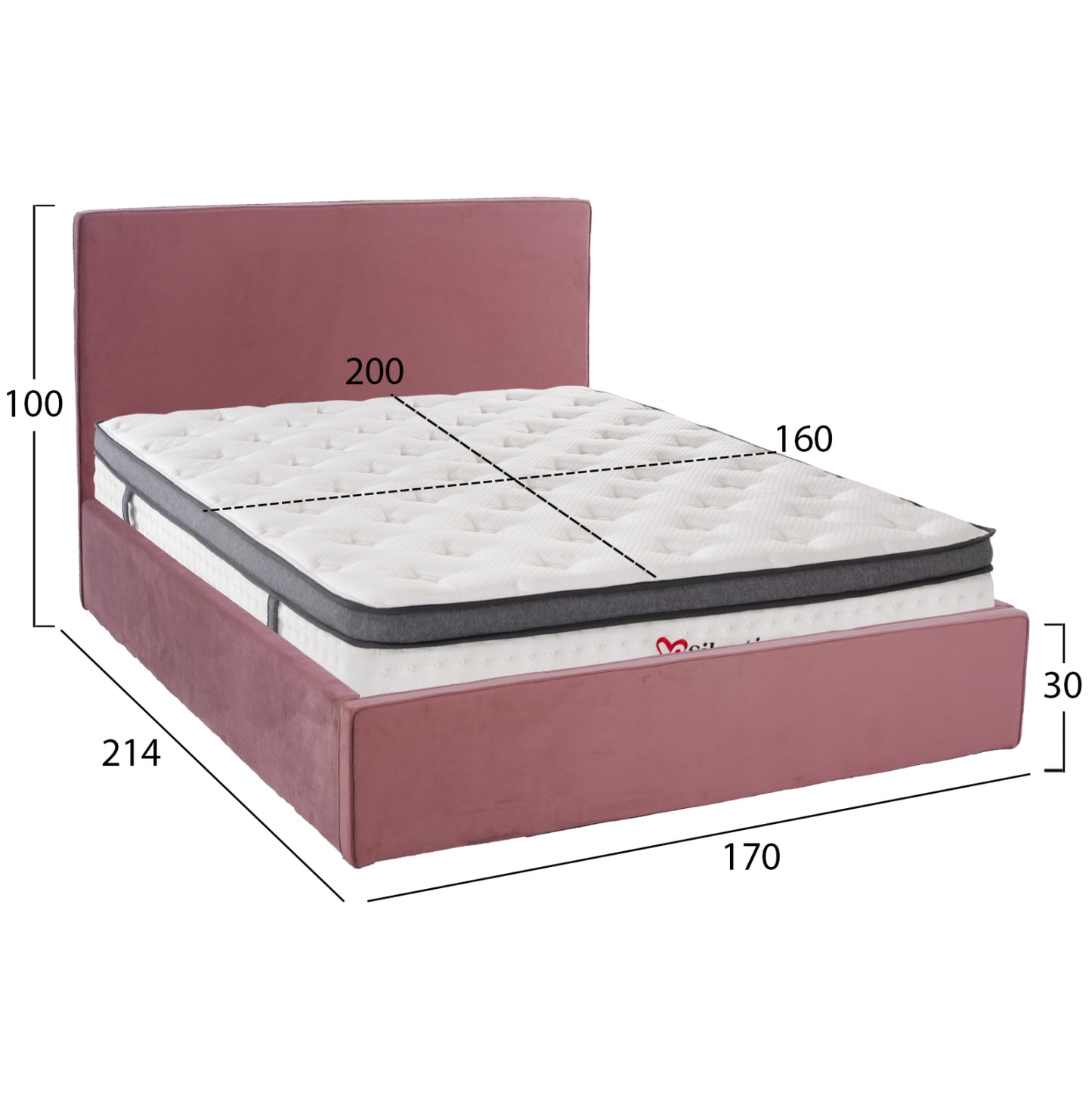 ALLIE BED WITH MATTRESS & STORAGE, ROTTEN APPLE VELVET MATTRESS 160x200cm