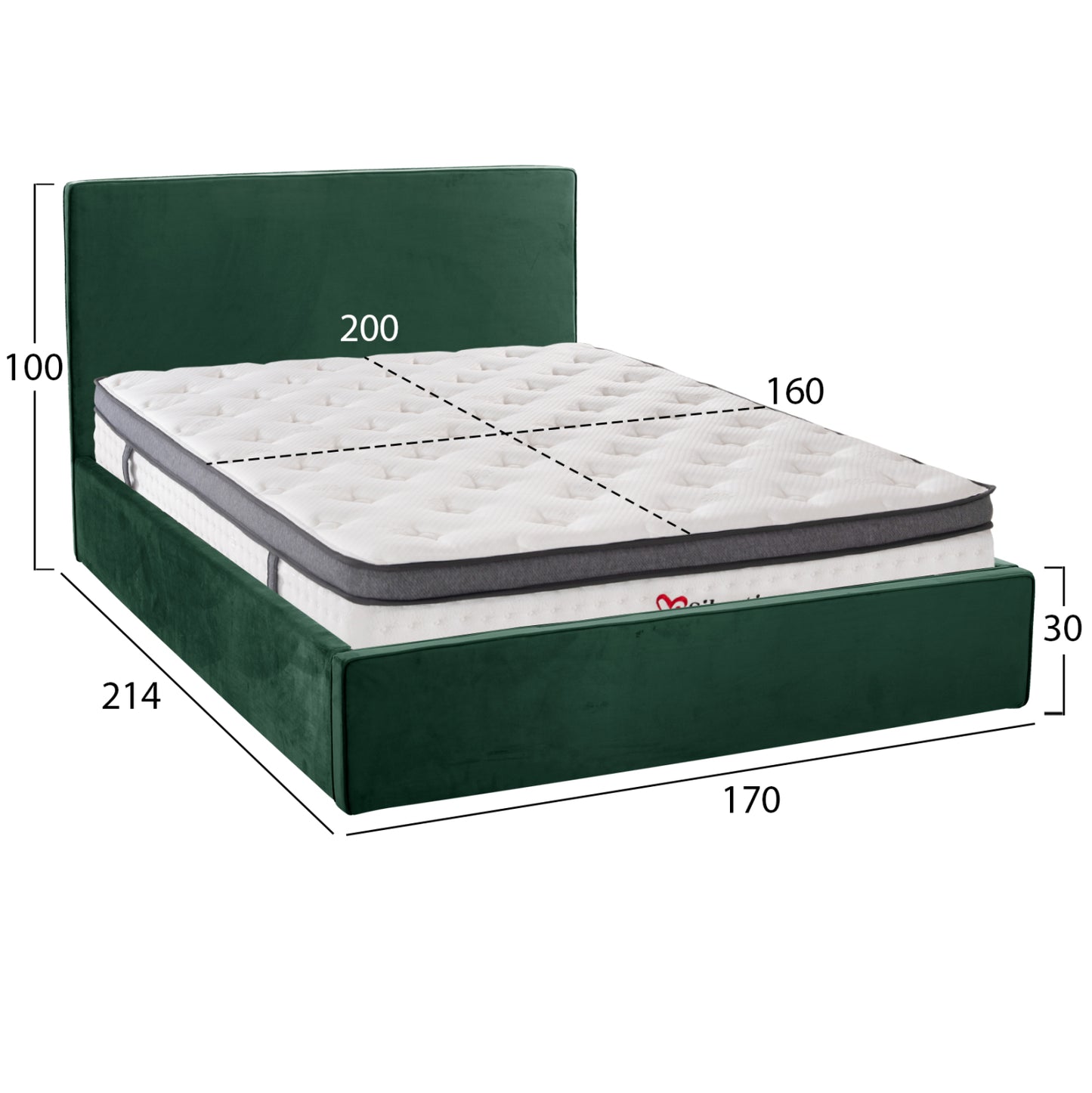 BED WITH MATTRESS & STORAGE ALLIE CYPRESS VELVET MATTRESS 160x200cm