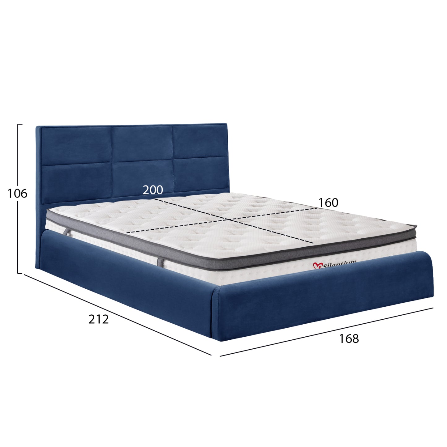 BED WITH MATTRESS & STORAGE SPACE BRILEY BLUE VELVET FOR MATTRESS 160x200cm